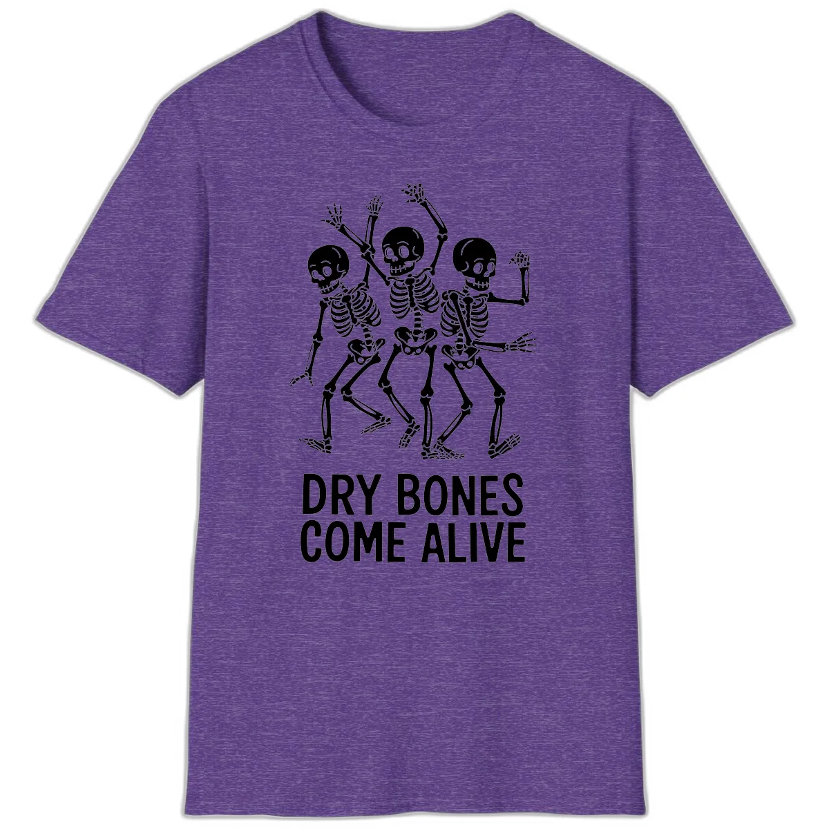 Dry Bones Come Alive Skeletons T-Shirt in Heather Purple