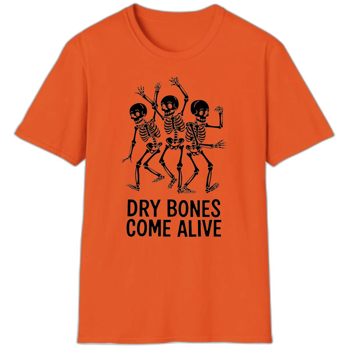 Dry Bones Come Alive Skeletons T-Shirt in Orange