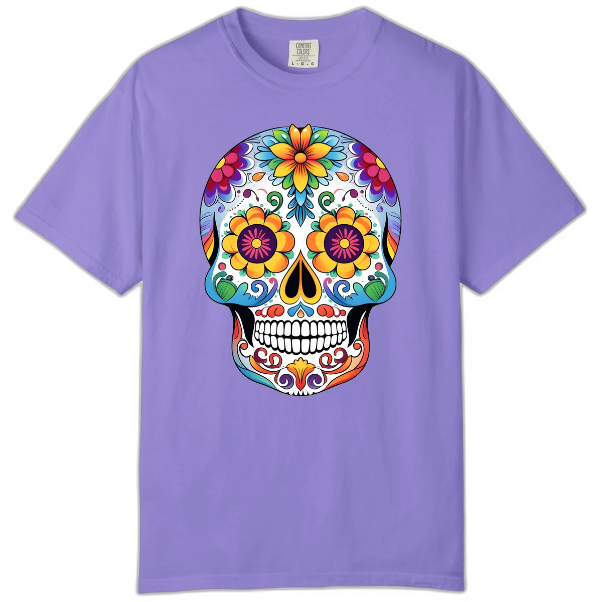Vibrant Floral Sugar Skull Calavera Comfort Color in Violet