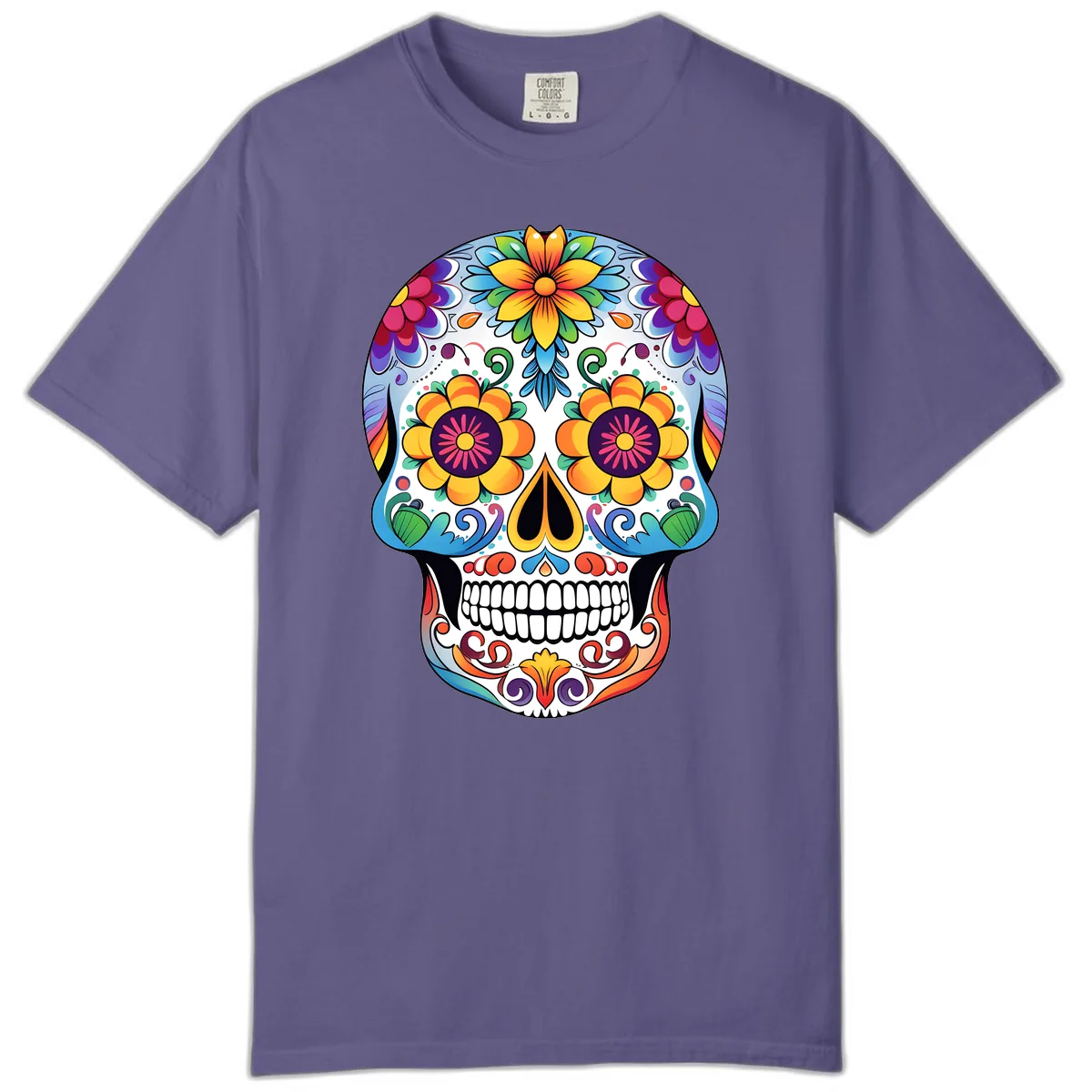 Vibrant Floral Sugar Skull Calavera Comfort Color in Grape