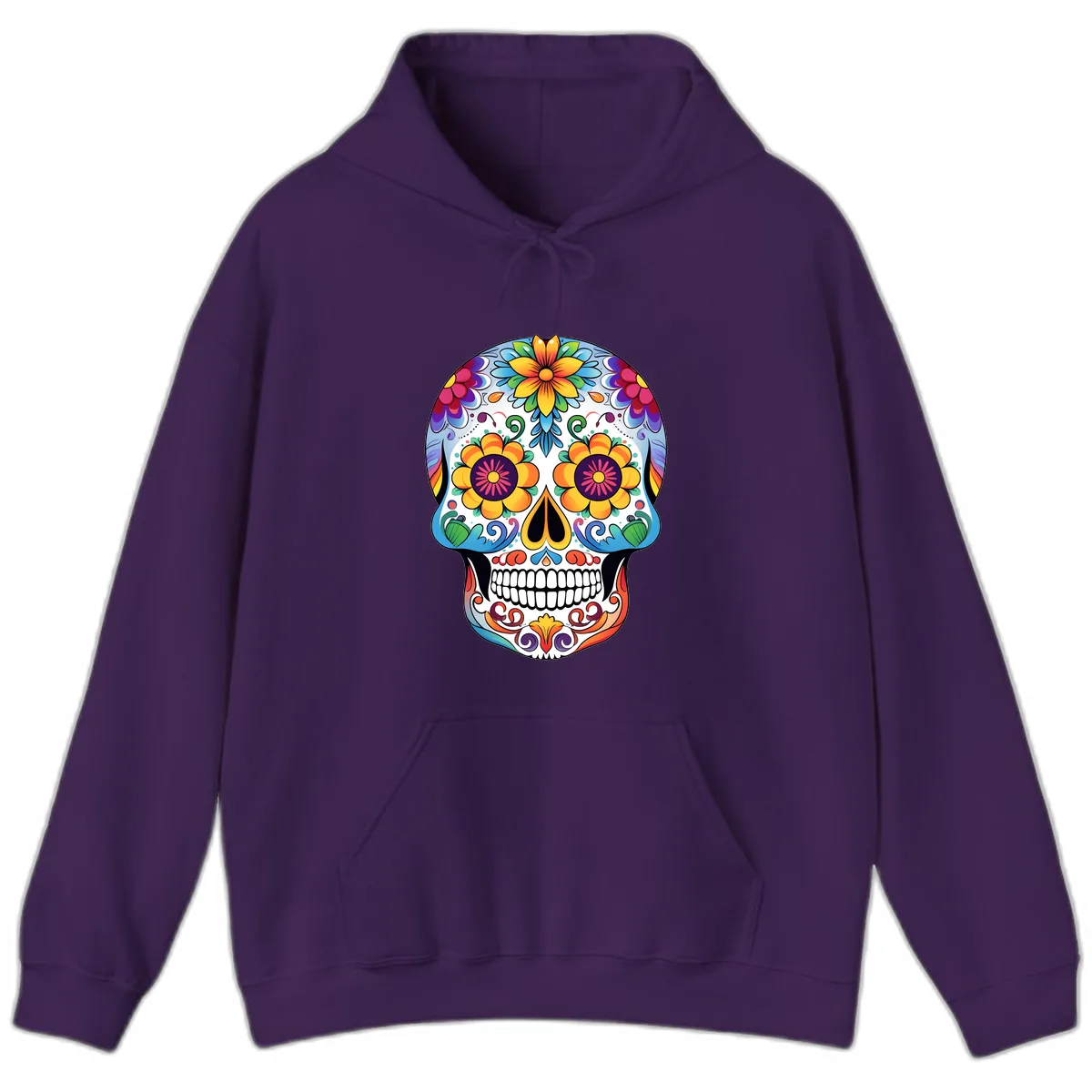 Vibrant Floral Sugar Skull Calavera Hoodie in Purple