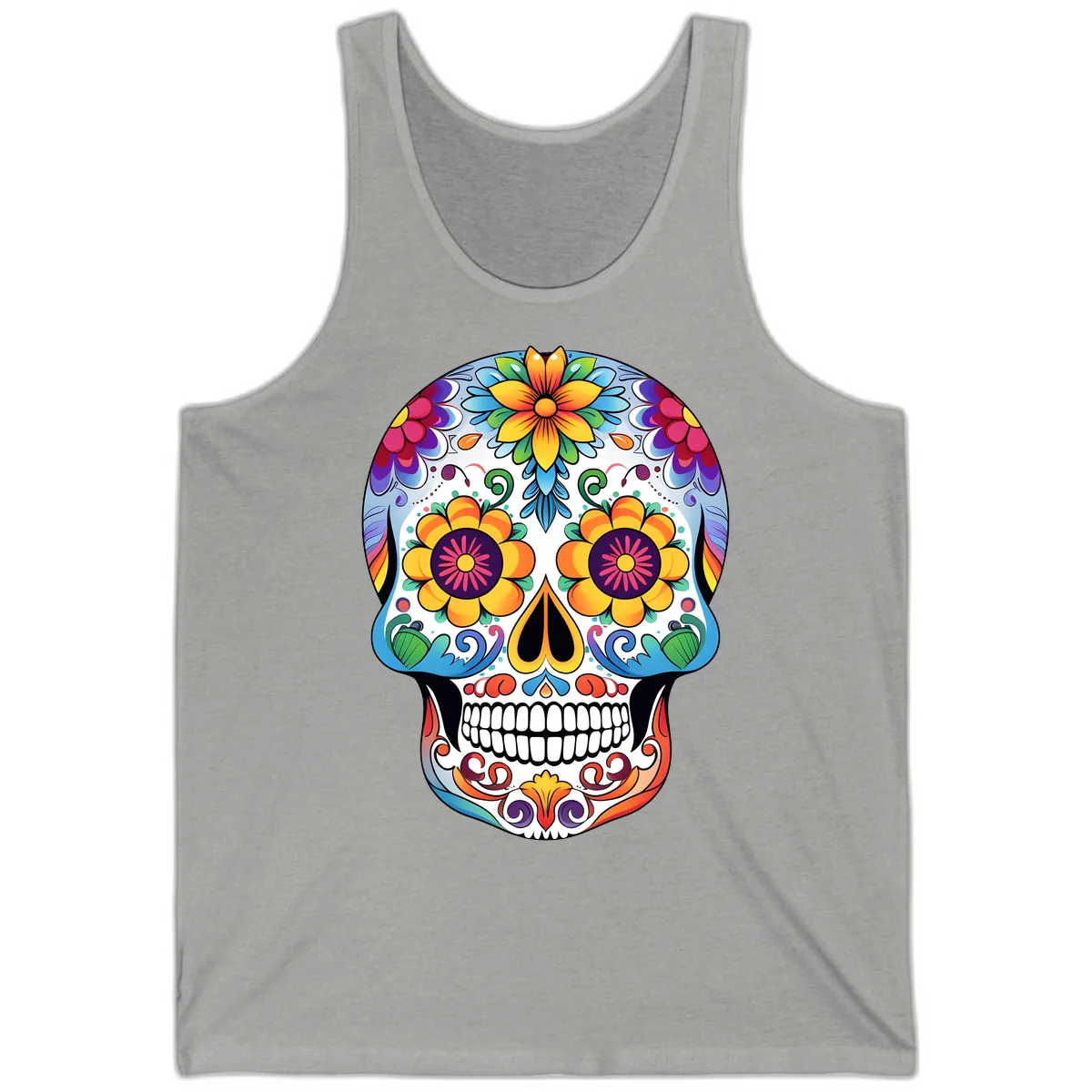 Vibrant Floral Sugar Skull Calavera Tank in Athletic Heather