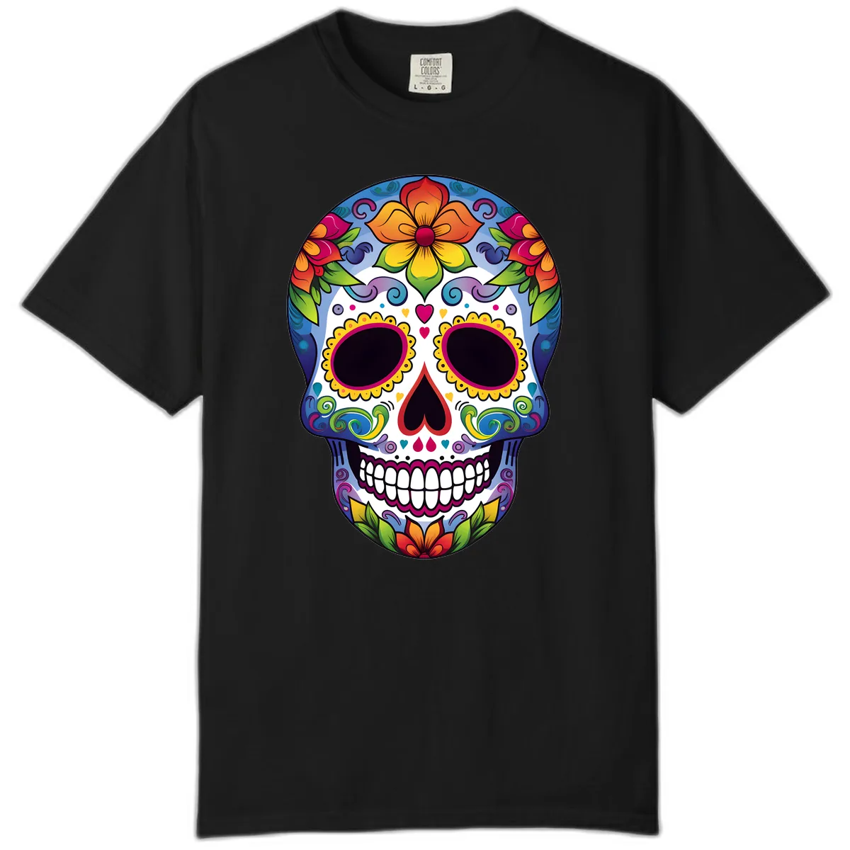 Vibrant Floral Calavera Sugar Skull Comfort Color in Black