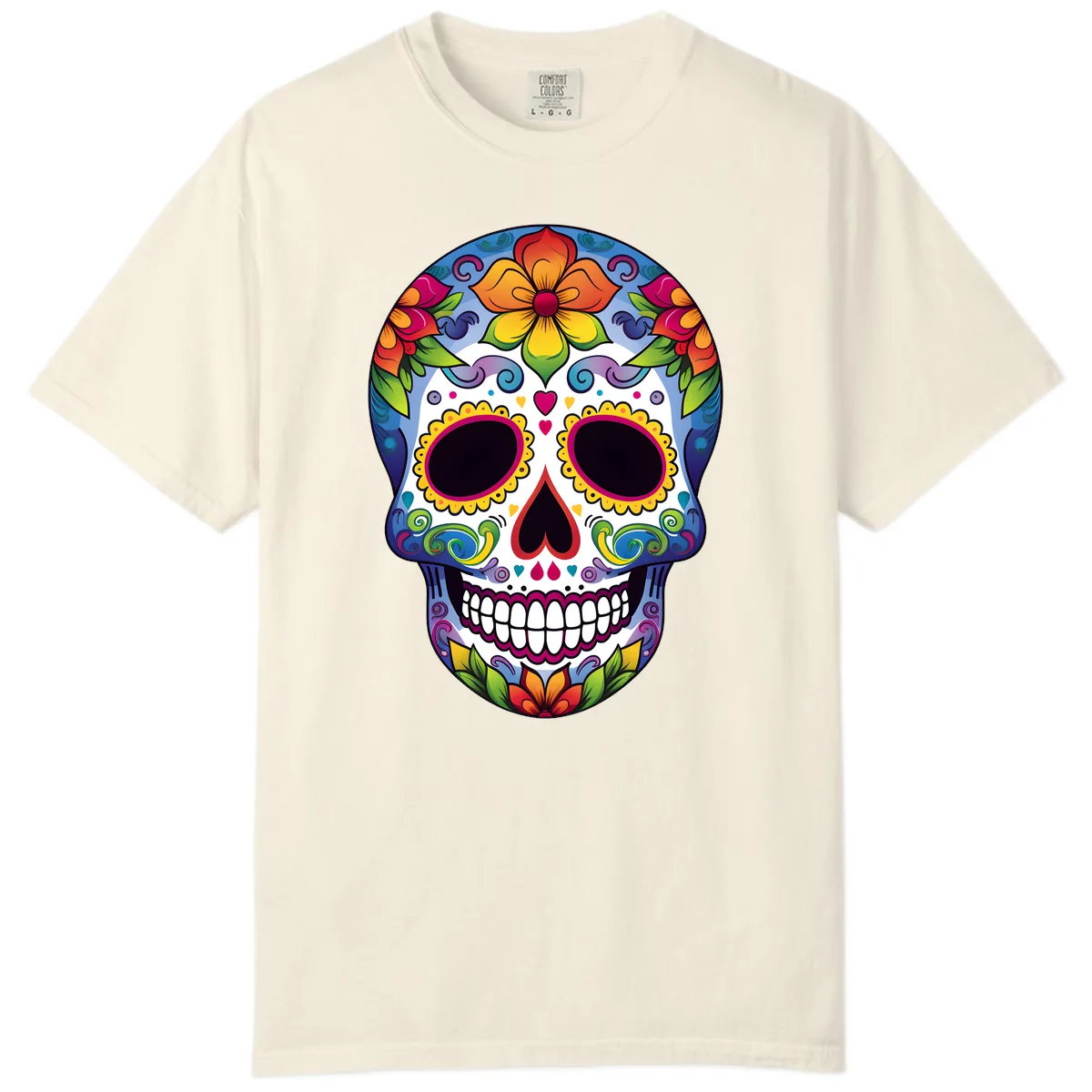 Vibrant Floral Calavera Sugar Skull Comfort Color in Ivory