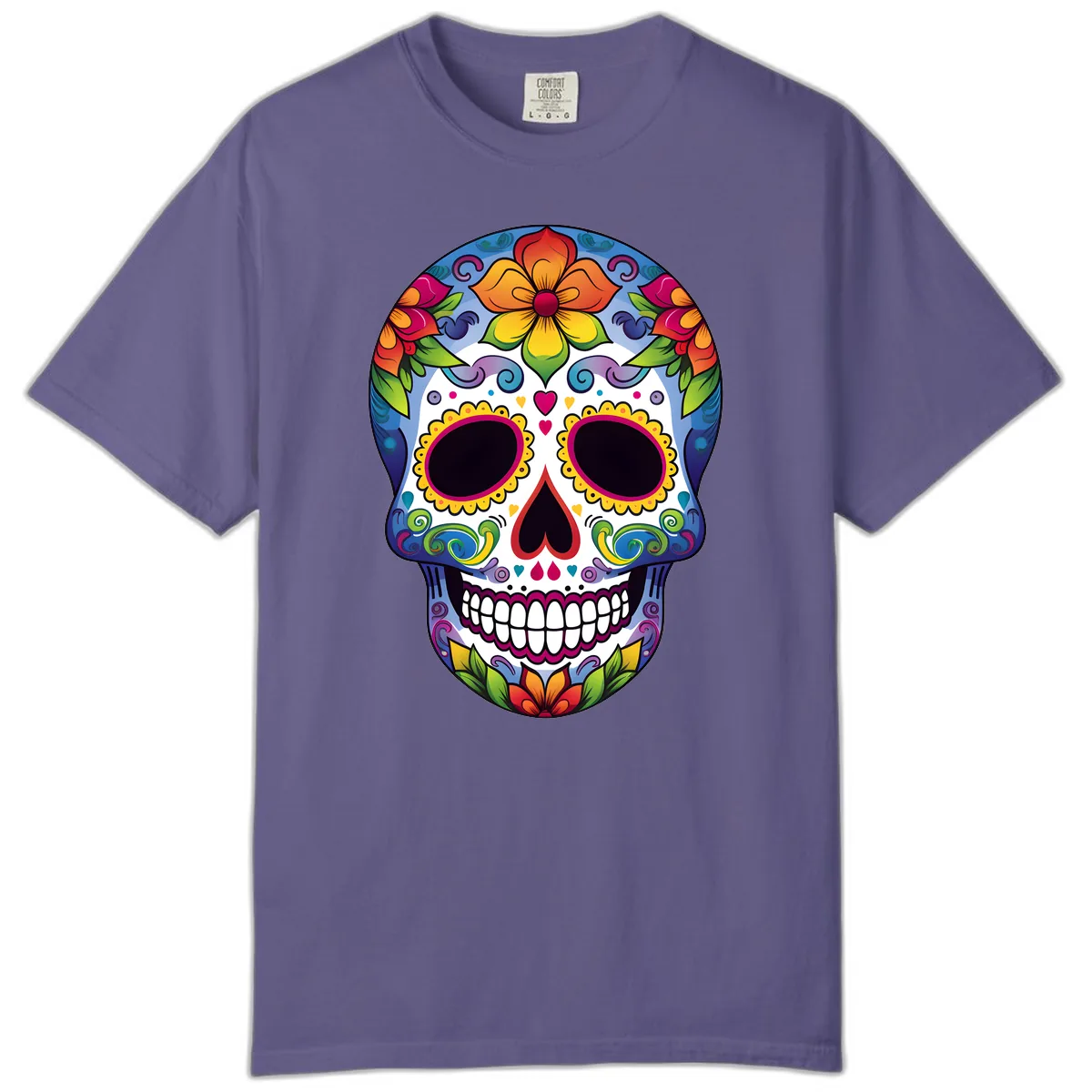 Vibrant Floral Calavera Sugar Skull Comfort Color in Grape