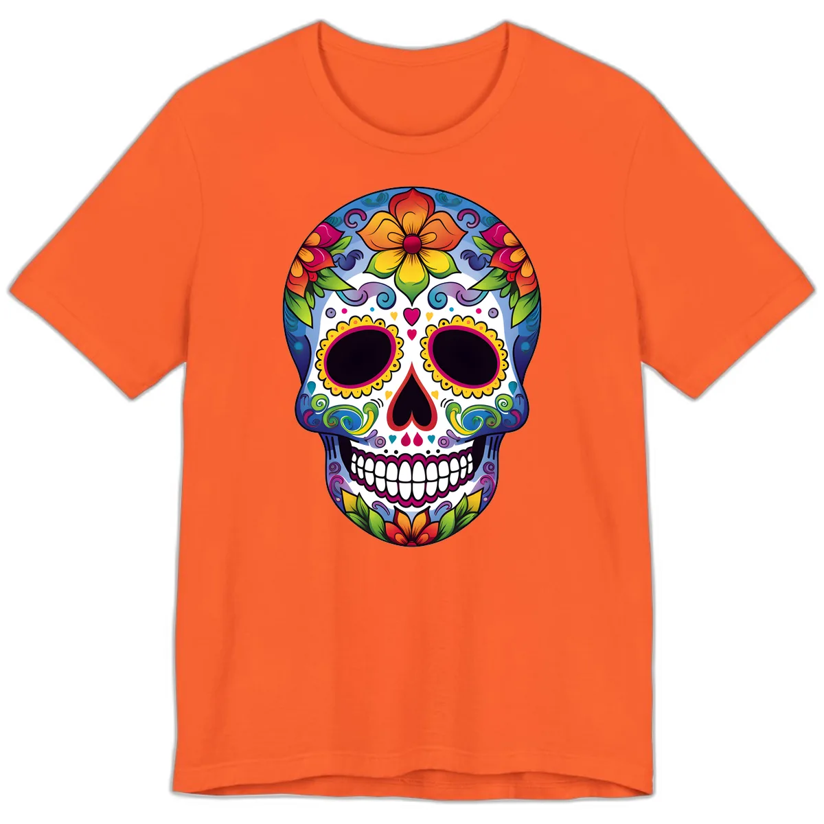 Vibrant Floral Calavera Sugar Skull Premium T-Shirt in Orange