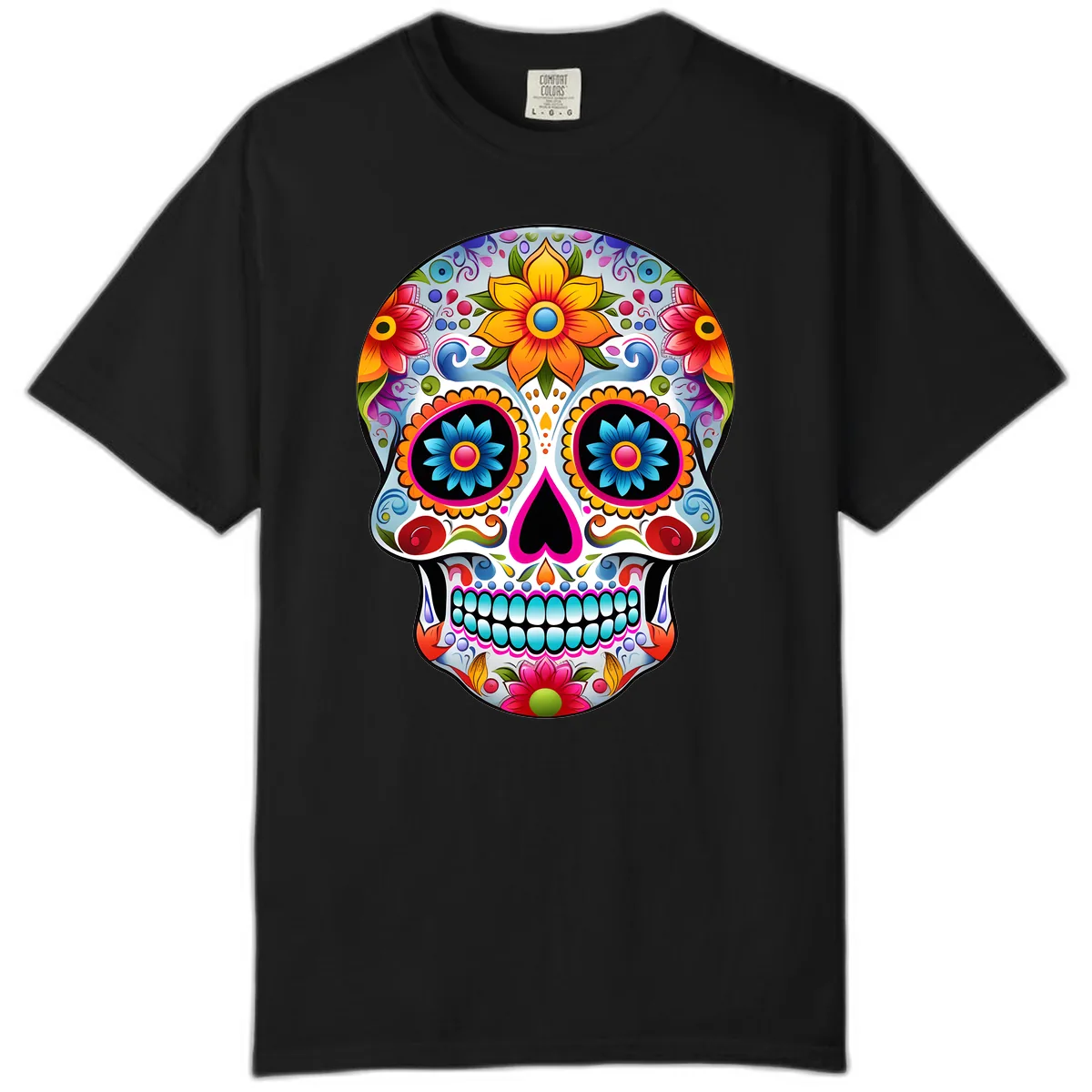 Vibrant Floral Calavera Sugar Skull Comfort Color in Black
