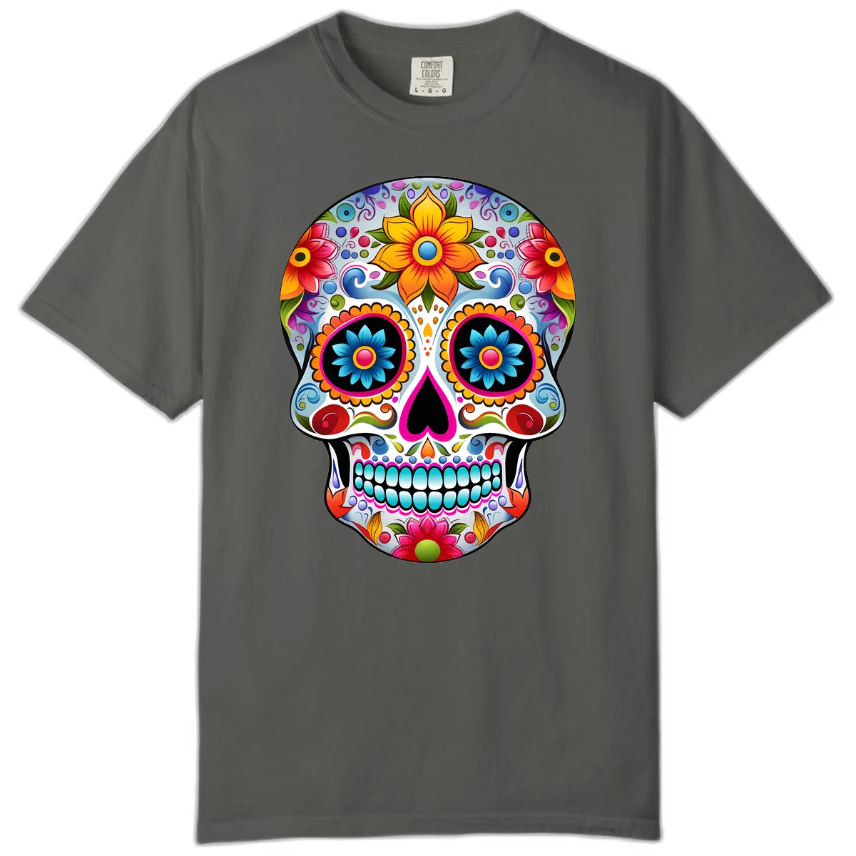 Vibrant Floral Calavera Sugar Skull Comfort Color in Pepper