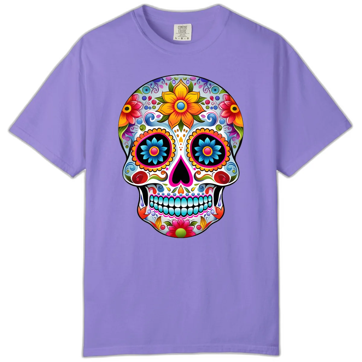 Vibrant Floral Calavera Sugar Skull Comfort Color in Violet