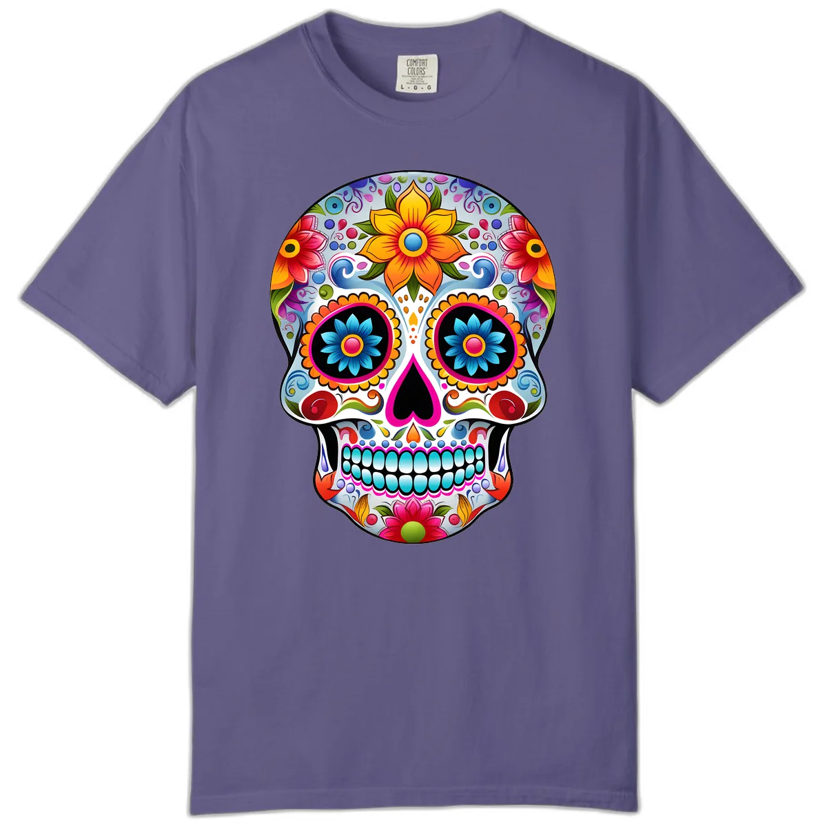 Vibrant Floral Calavera Sugar Skull Comfort Color in Grape