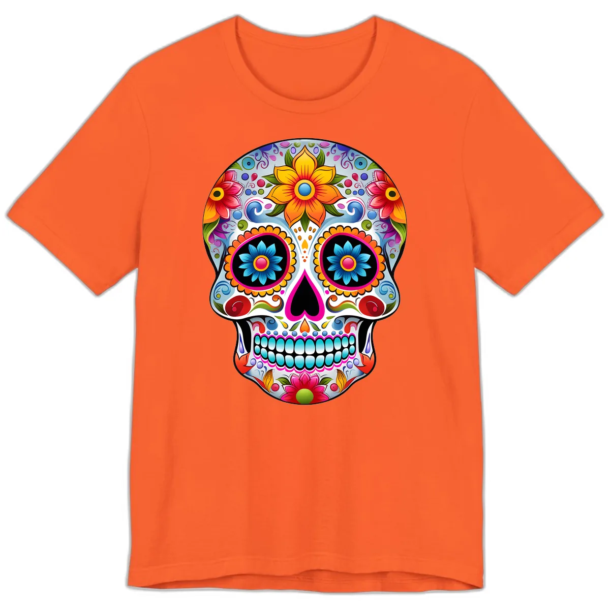 Vibrant Floral Calavera Sugar Skull Premium T-Shirt in Orange