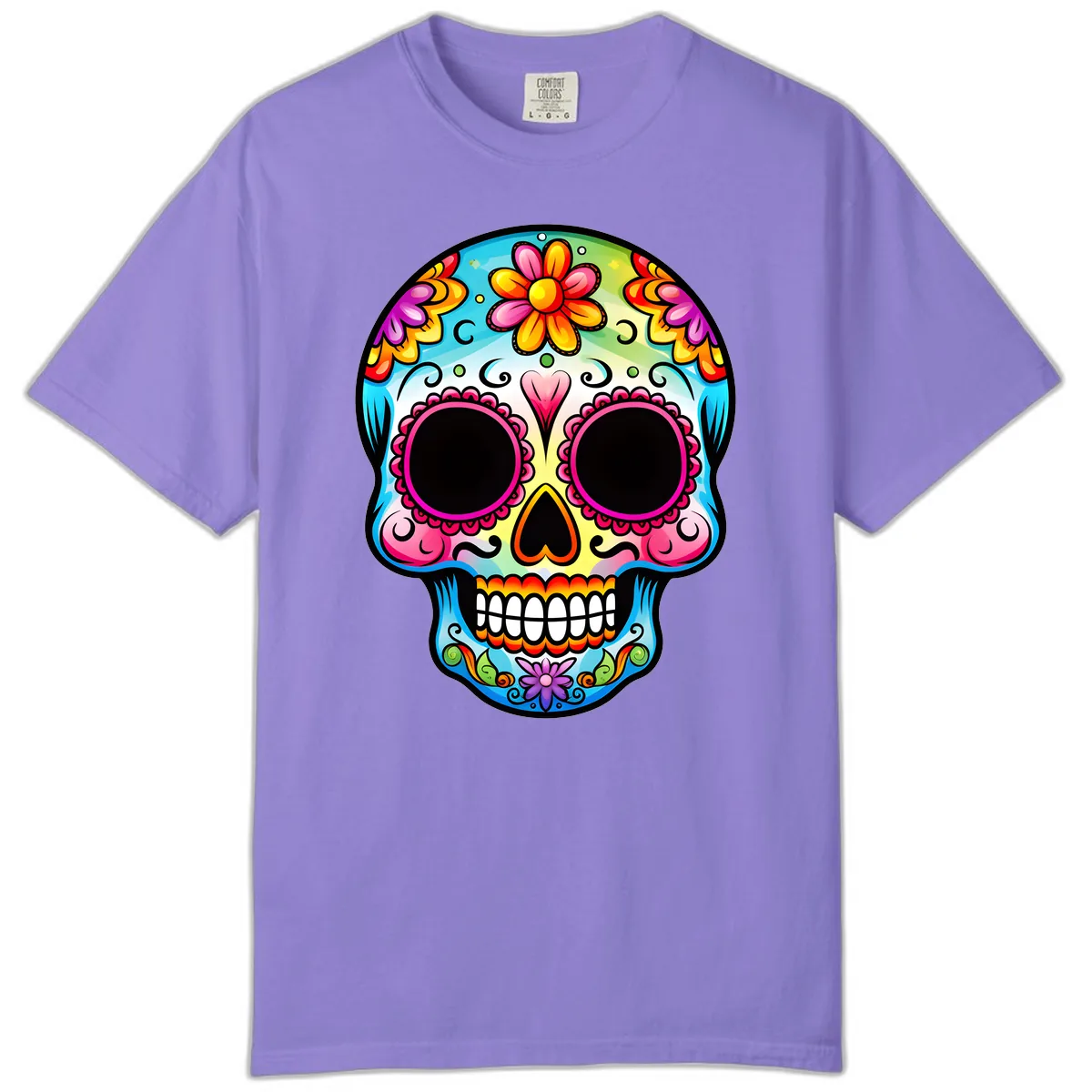 Vibrant Floral Calavera Sugar Skull Design Comfort Color in Violet