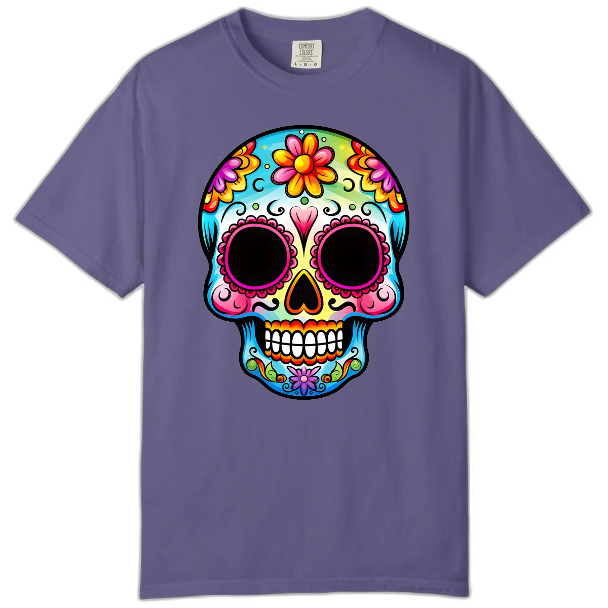 Vibrant Floral Calavera Sugar Skull Design Comfort Color in Grape