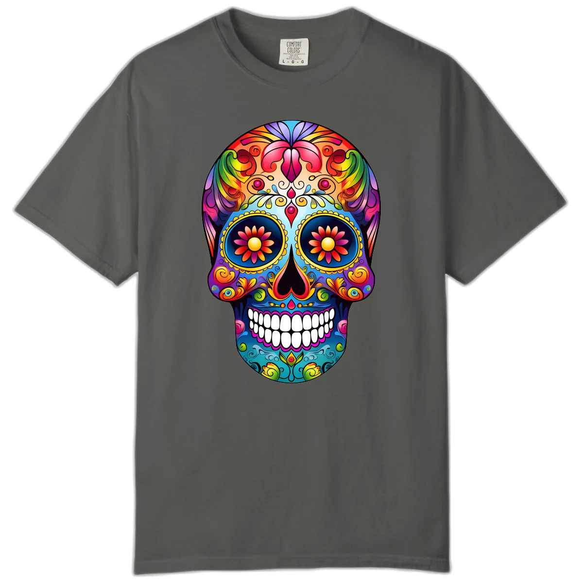 Vibrant Floral Calavera Sugar Skull Art Comfort Color in Pepper