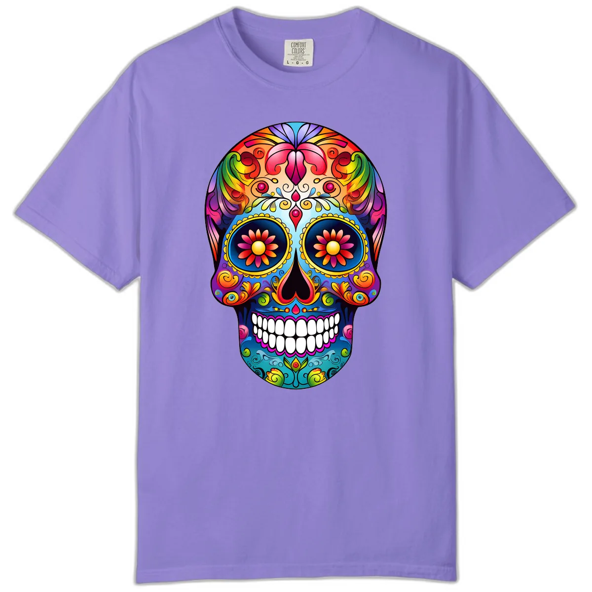 Vibrant Floral Calavera Sugar Skull Art Comfort Color in Violet