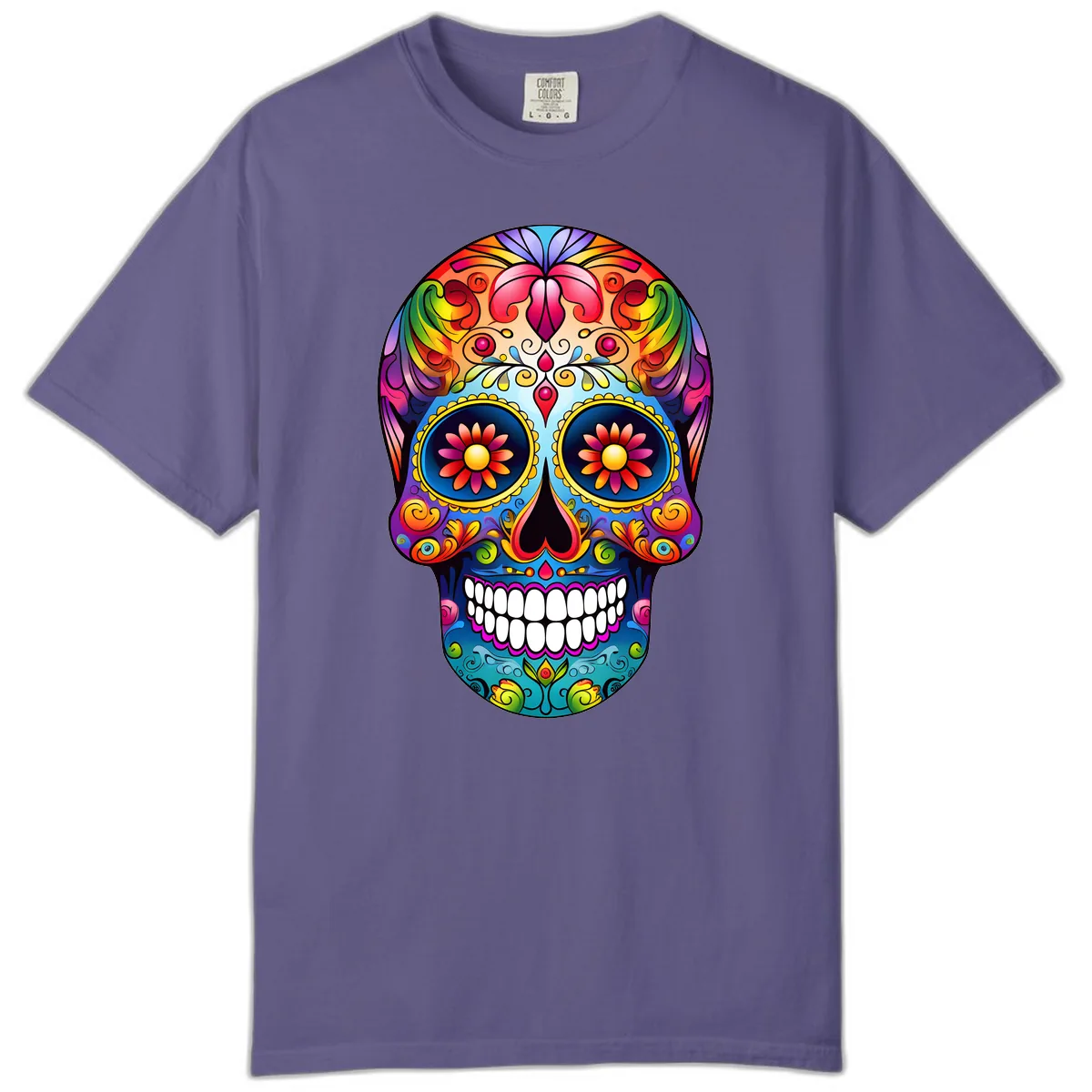 Vibrant Floral Calavera Sugar Skull Art Comfort Color in Grape