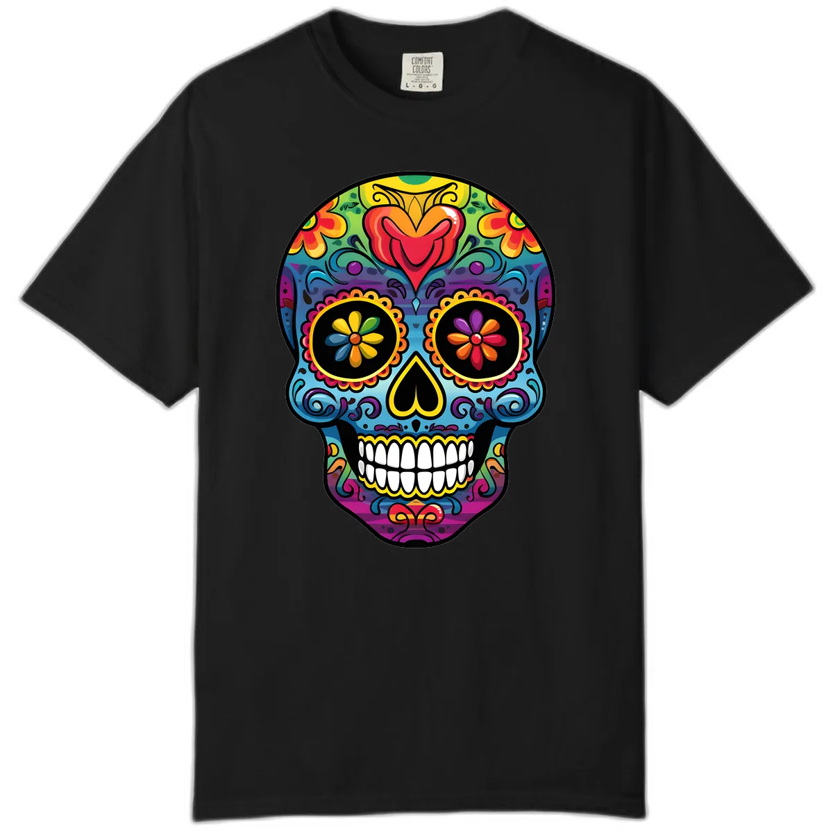 Vibrant Floral Sugar Skull Calavera Comfort Color in Black