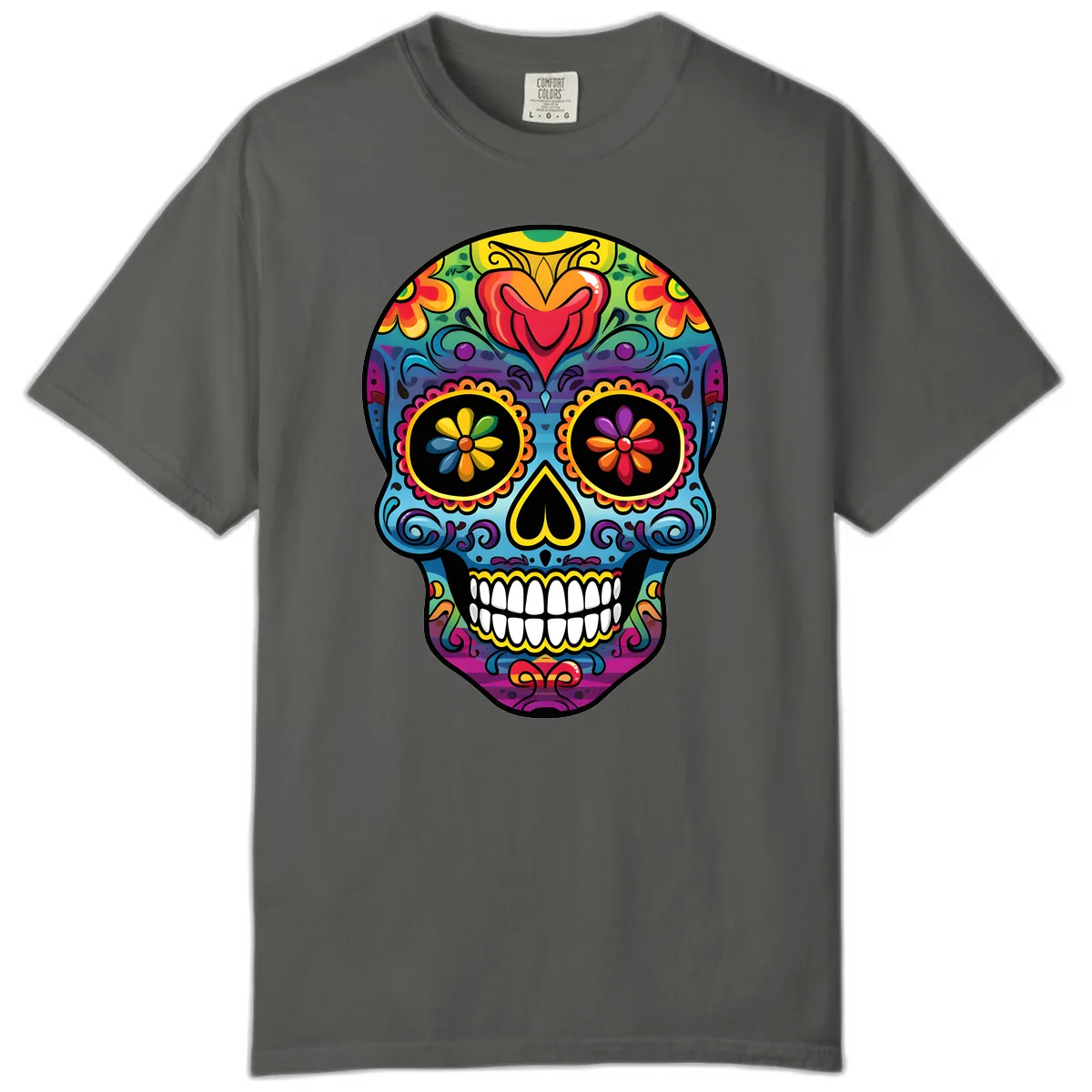 Vibrant Floral Sugar Skull Calavera Comfort Color in Pepper