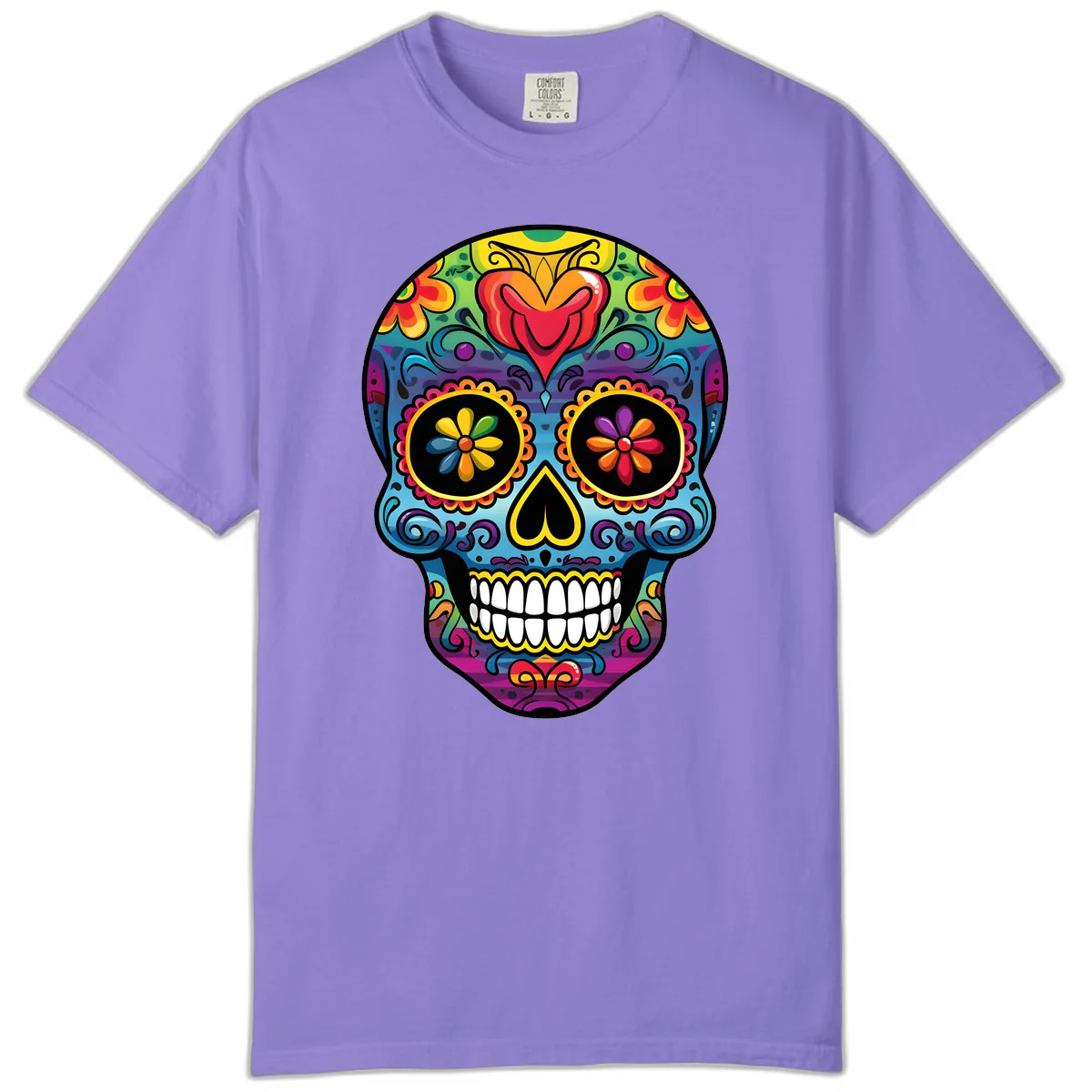 Vibrant Floral Sugar Skull Calavera Comfort Color in Violet