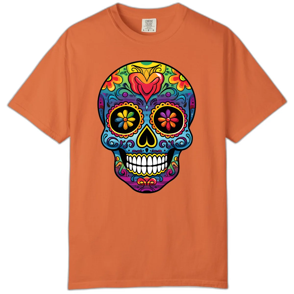 Vibrant Floral Sugar Skull Calavera Comfort Color in Burnt Orange