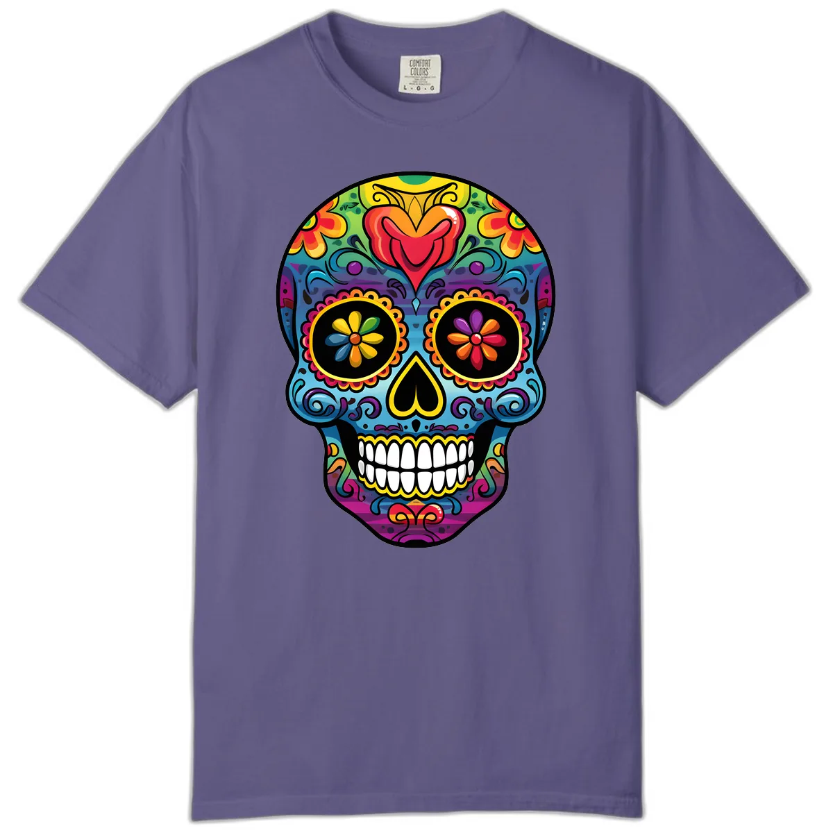 Vibrant Floral Sugar Skull Calavera Comfort Color in Grape