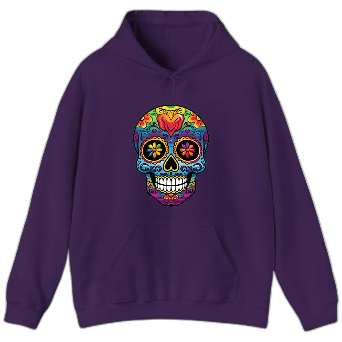 Vibrant Floral Sugar Skull Calavera Hoodie in Purple