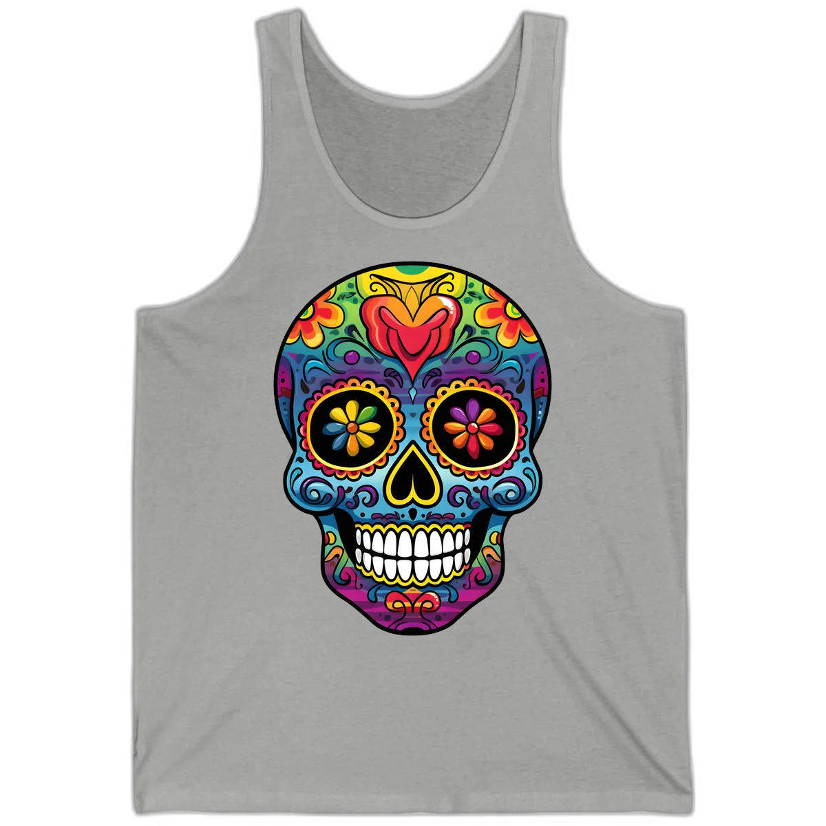 Vibrant Floral Sugar Skull Calavera Tank in Athletic Heather