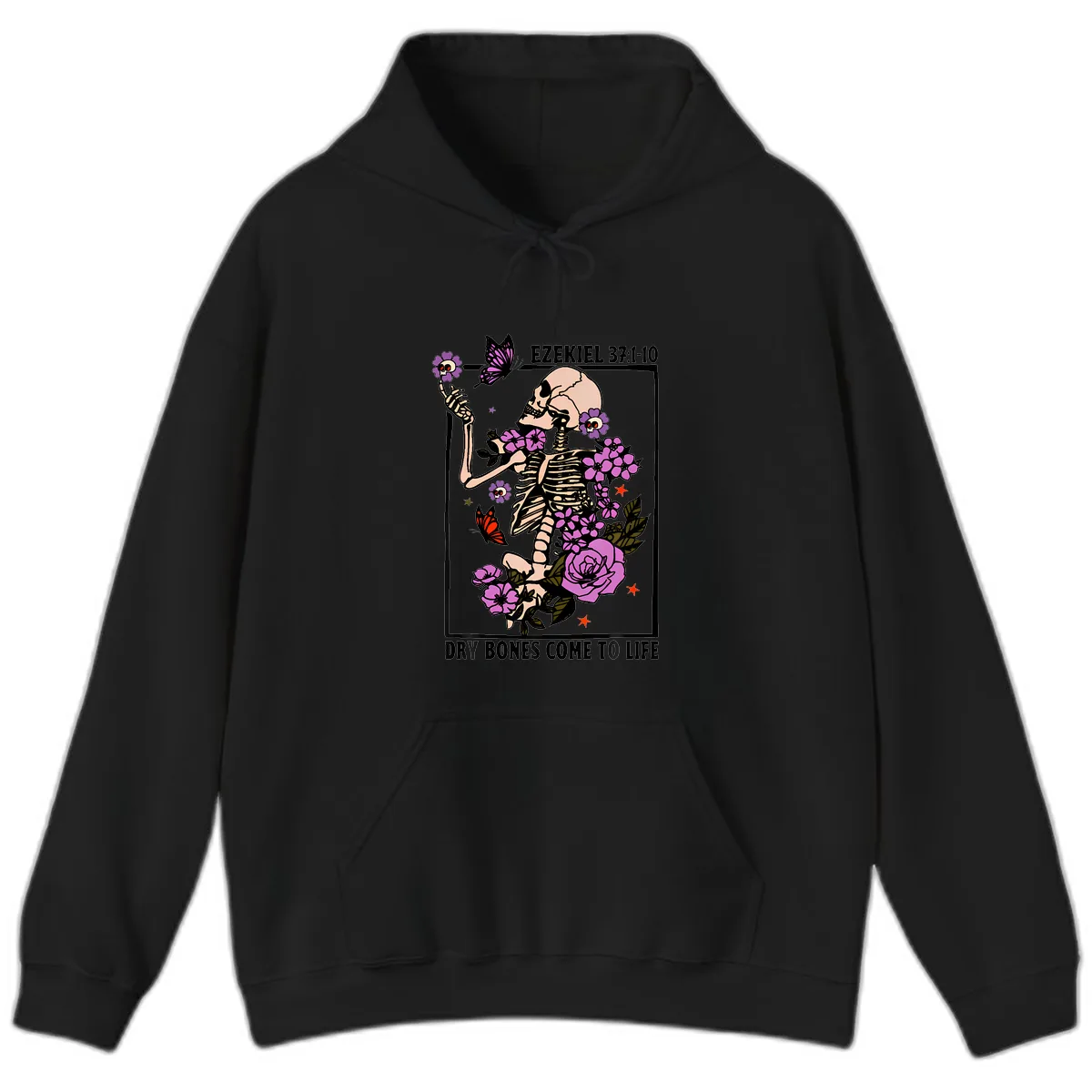 Dry Bones Come to Life Skeleton Art Hoodie in Black
