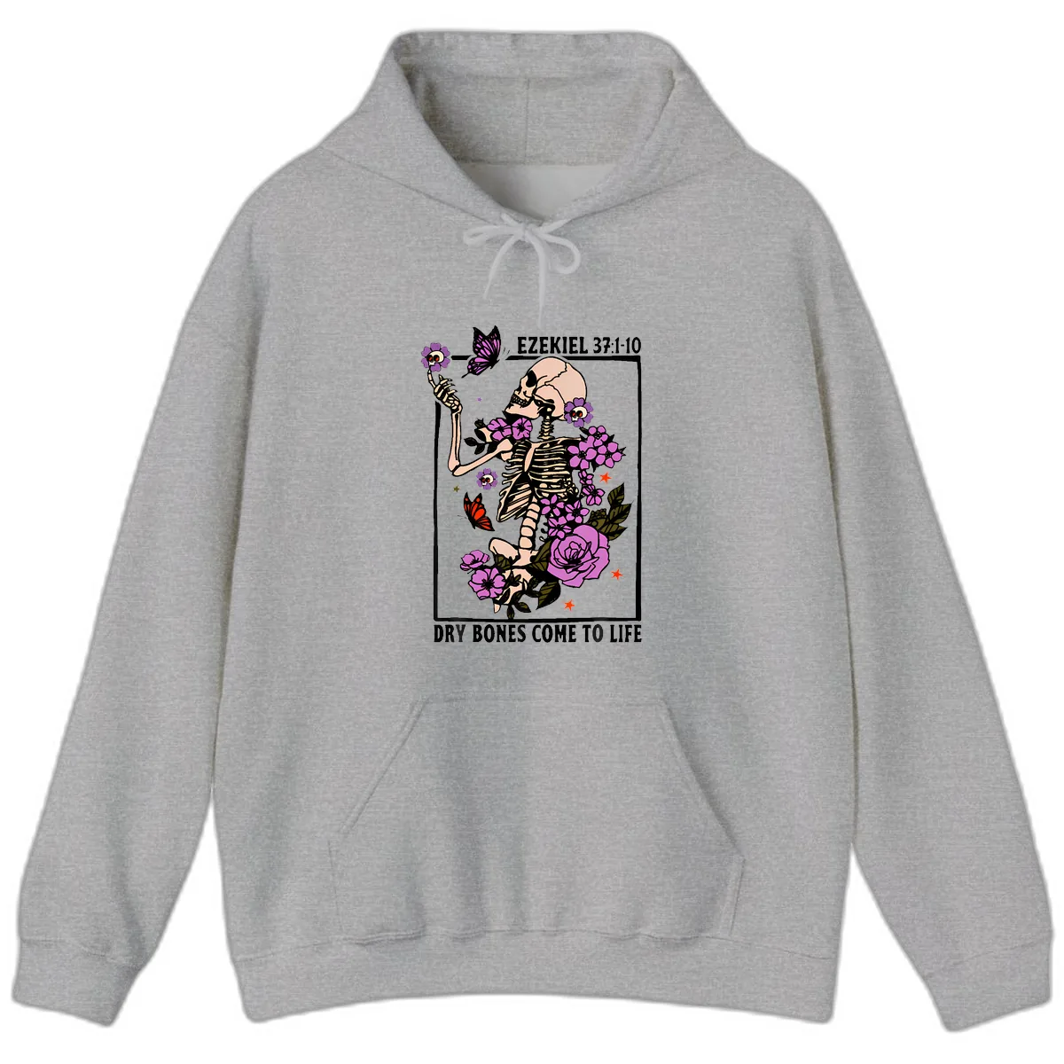Dry Bones Come to Life Skeleton Art Hoodie in Sport Grey