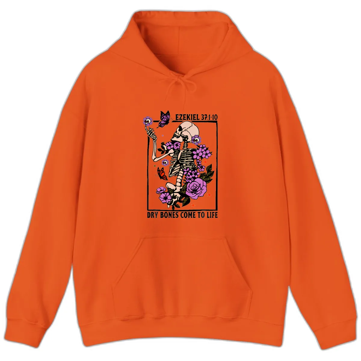 Dry Bones Come to Life Skeleton Art Hoodie in Orange