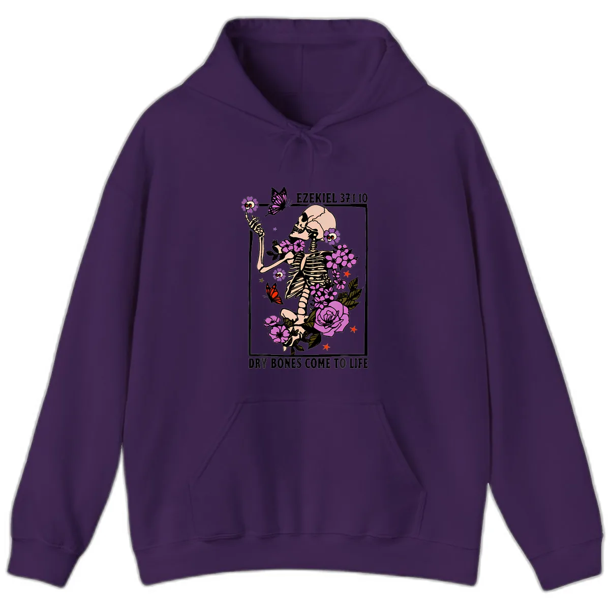 Dry Bones Come to Life Skeleton Art Hoodie in Purple