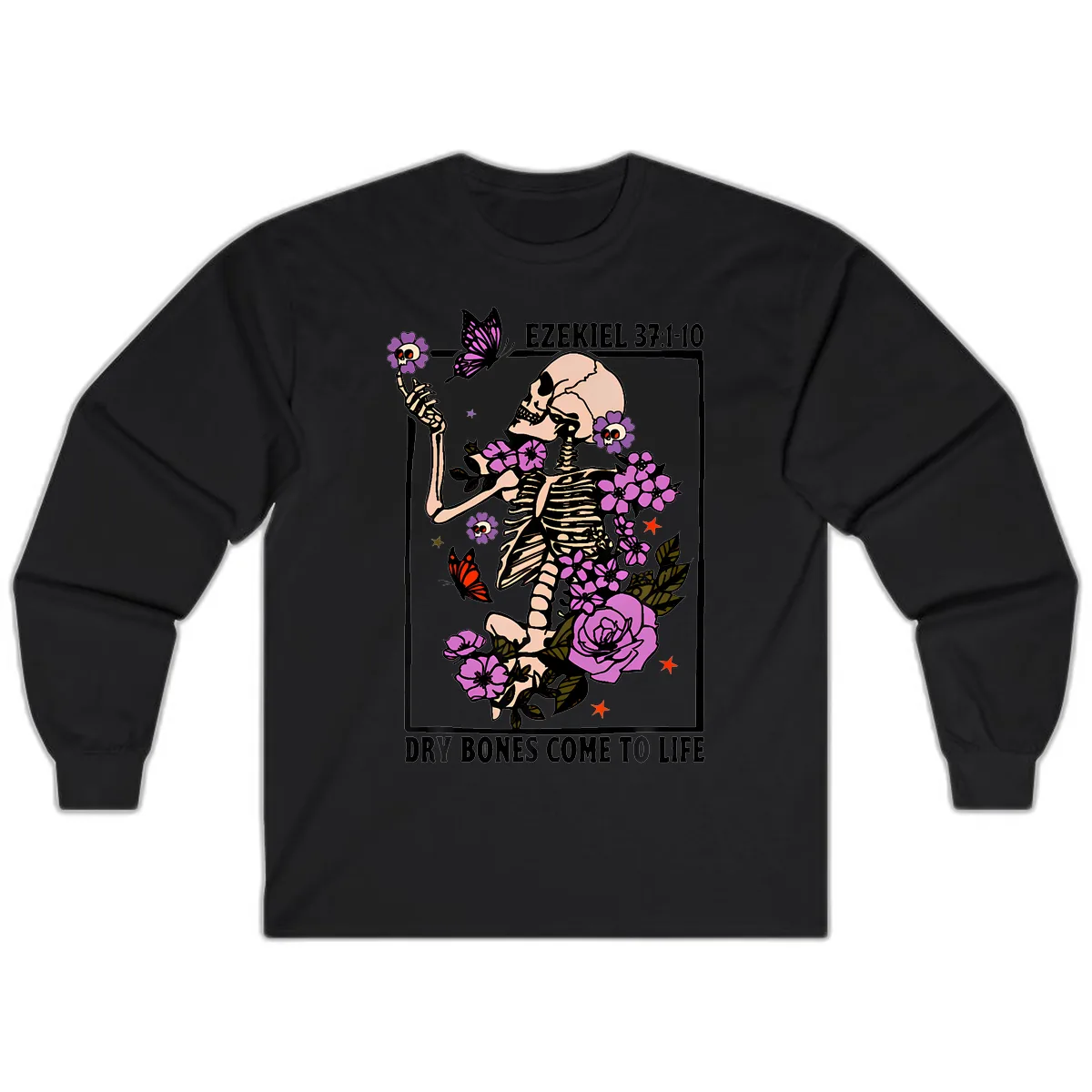 Dry Bones Come to Life Skeleton Art Long Sleeve in Black