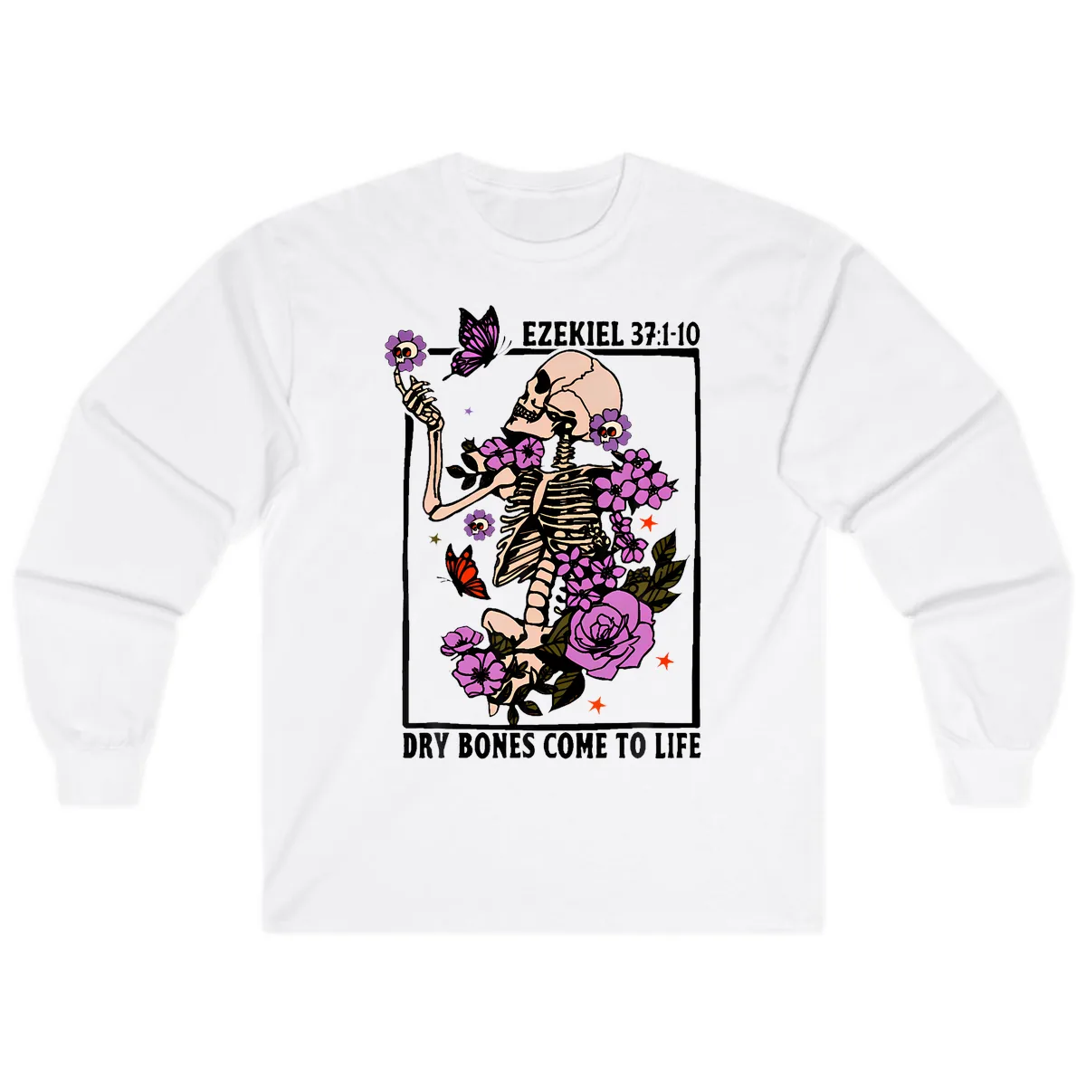 Dry Bones Come to Life Skeleton Art Long Sleeve in White