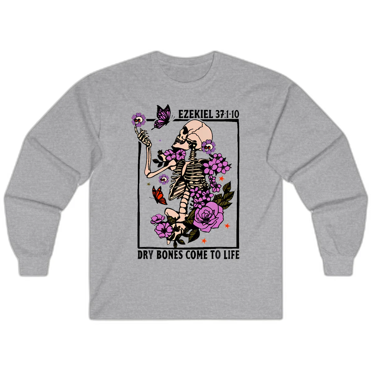 Dry Bones Come to Life Skeleton Art Long Sleeve in Sport Grey