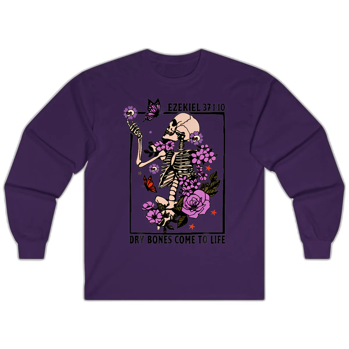 Dry Bones Come to Life Skeleton Art Long Sleeve in Purple
