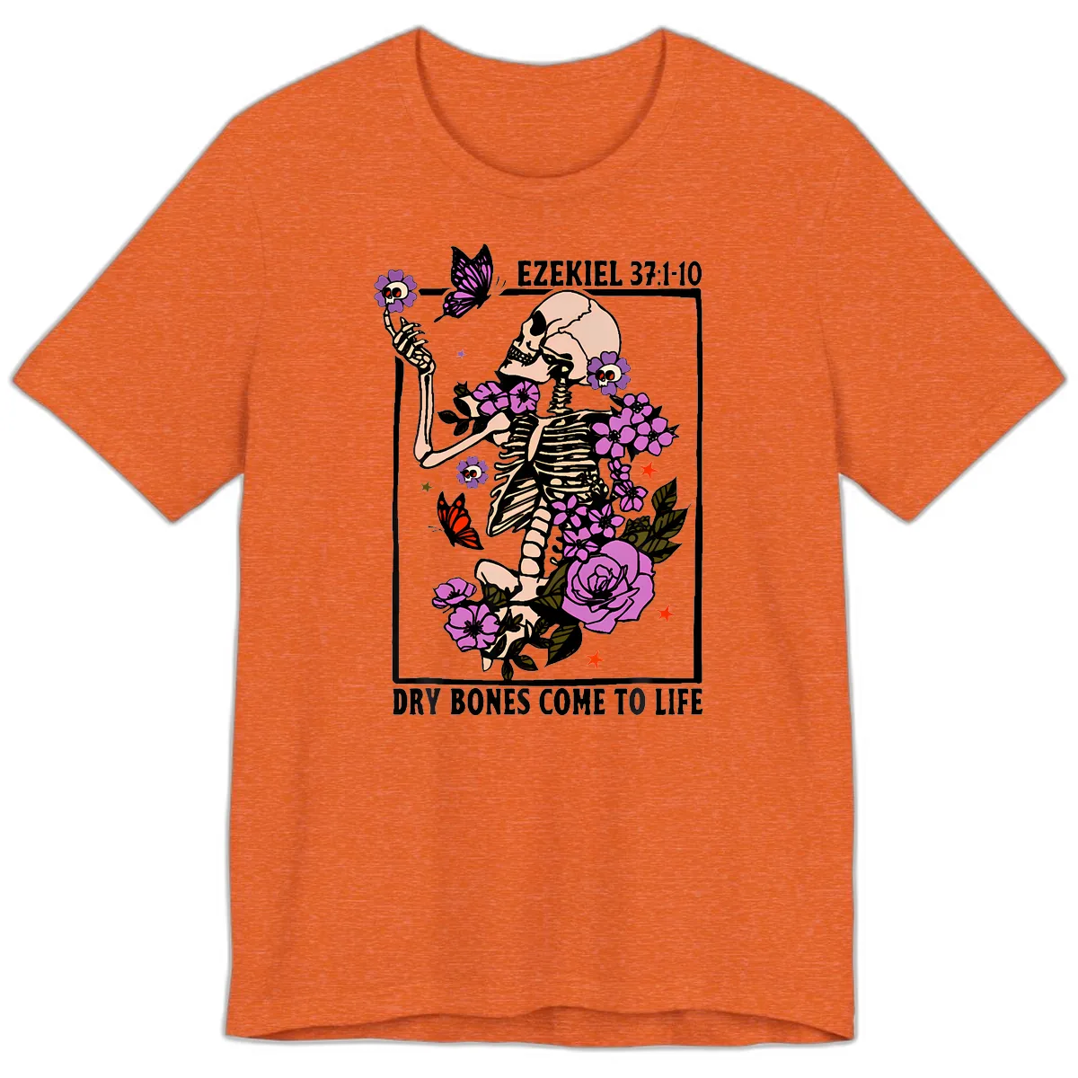 Dry Bones Come to Life Skeleton Art Premium T-Shirt in Heather Orange