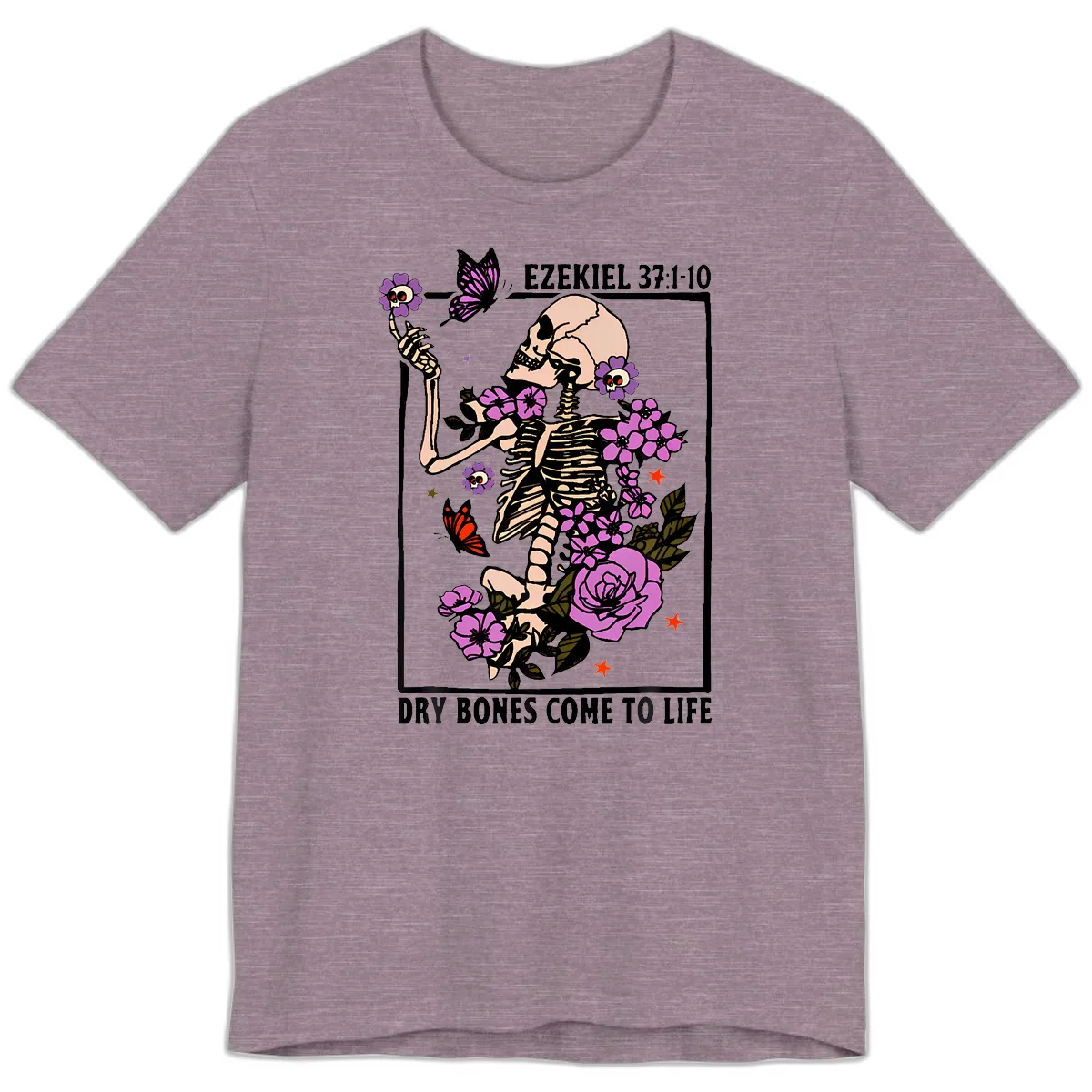 Dry Bones Come to Life Skeleton Art Premium T-Shirt in Heather Purple