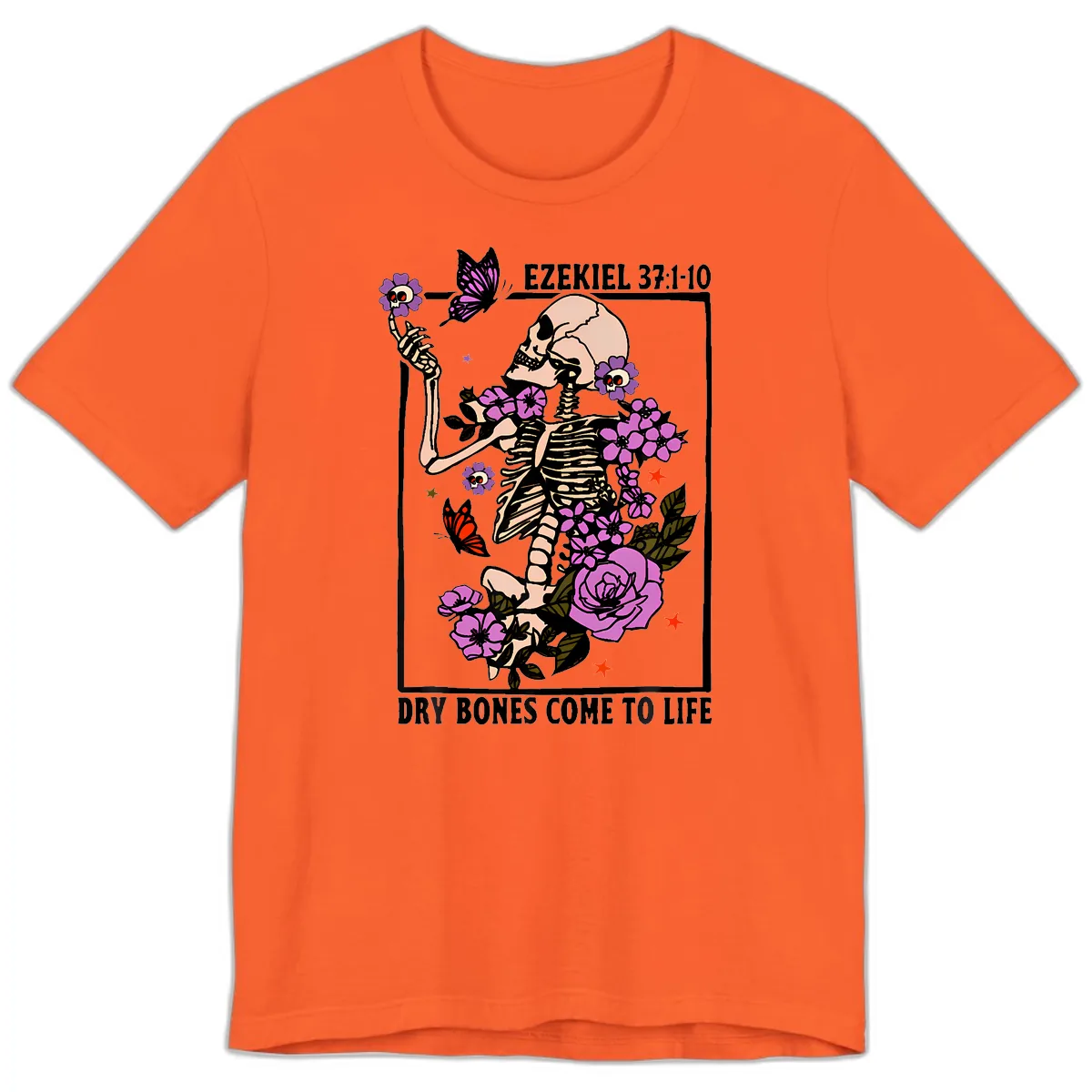 Dry Bones Come to Life Skeleton Art Premium T-Shirt in Orange