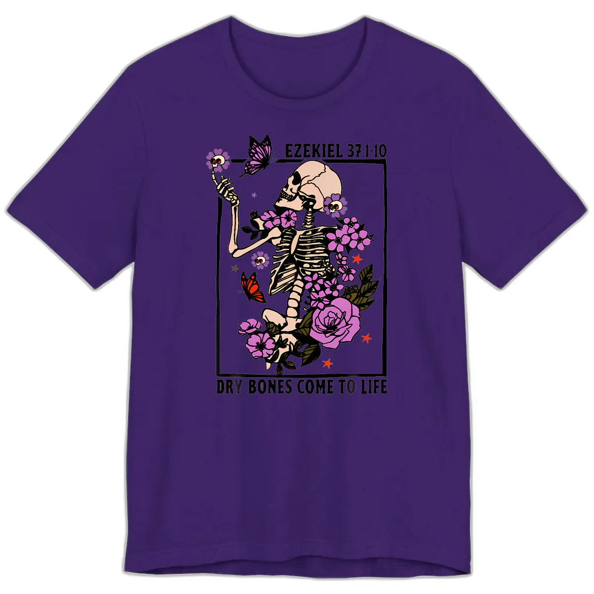 Dry Bones Come to Life Skeleton Art Premium T-Shirt in Team Purple
