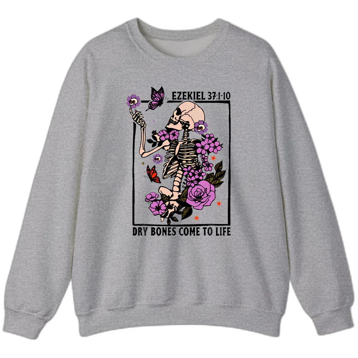 Dry Bones Come to Life Skeleton Art Sweatshirt in Sport Grey