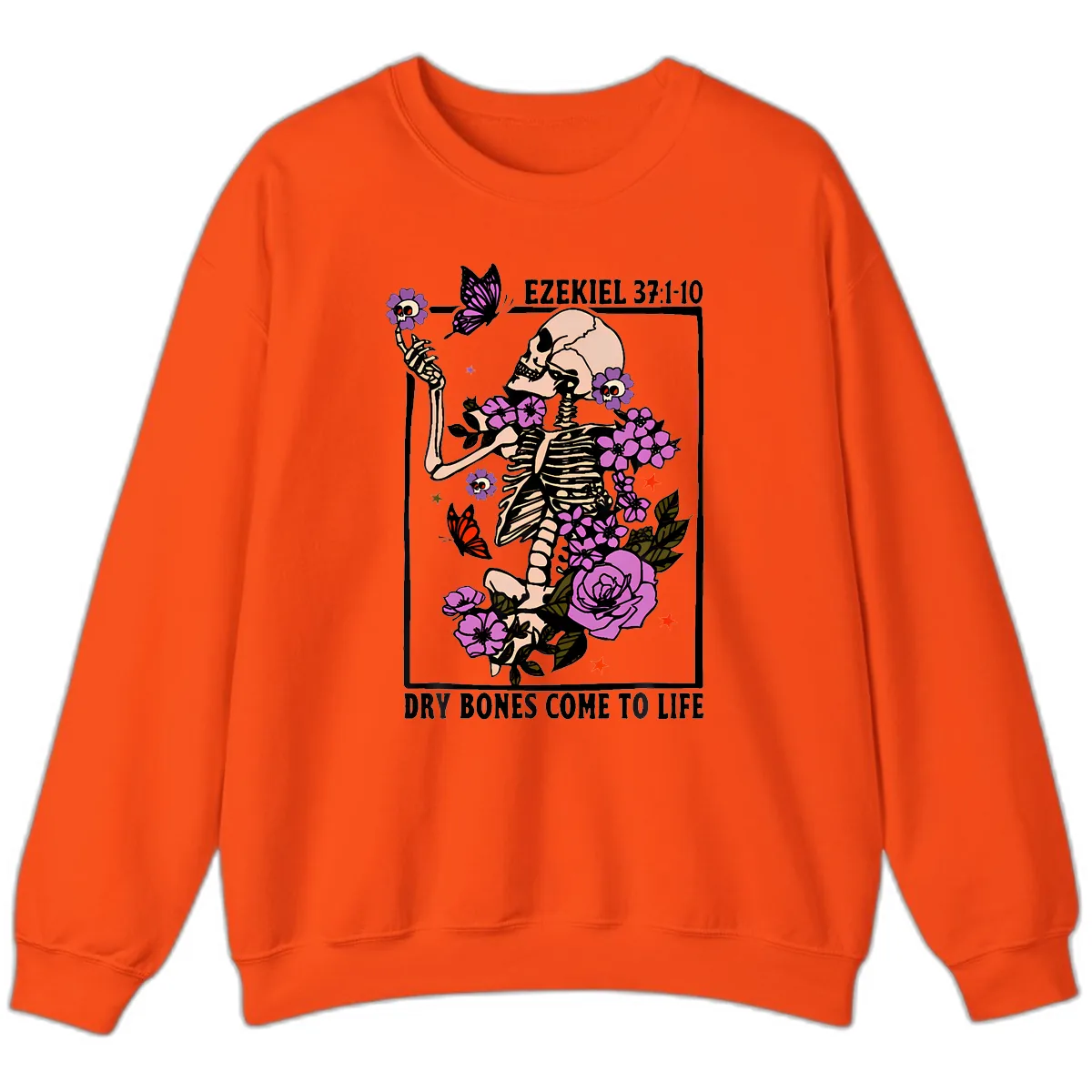 Dry Bones Come to Life Skeleton Art Sweatshirt in Orange