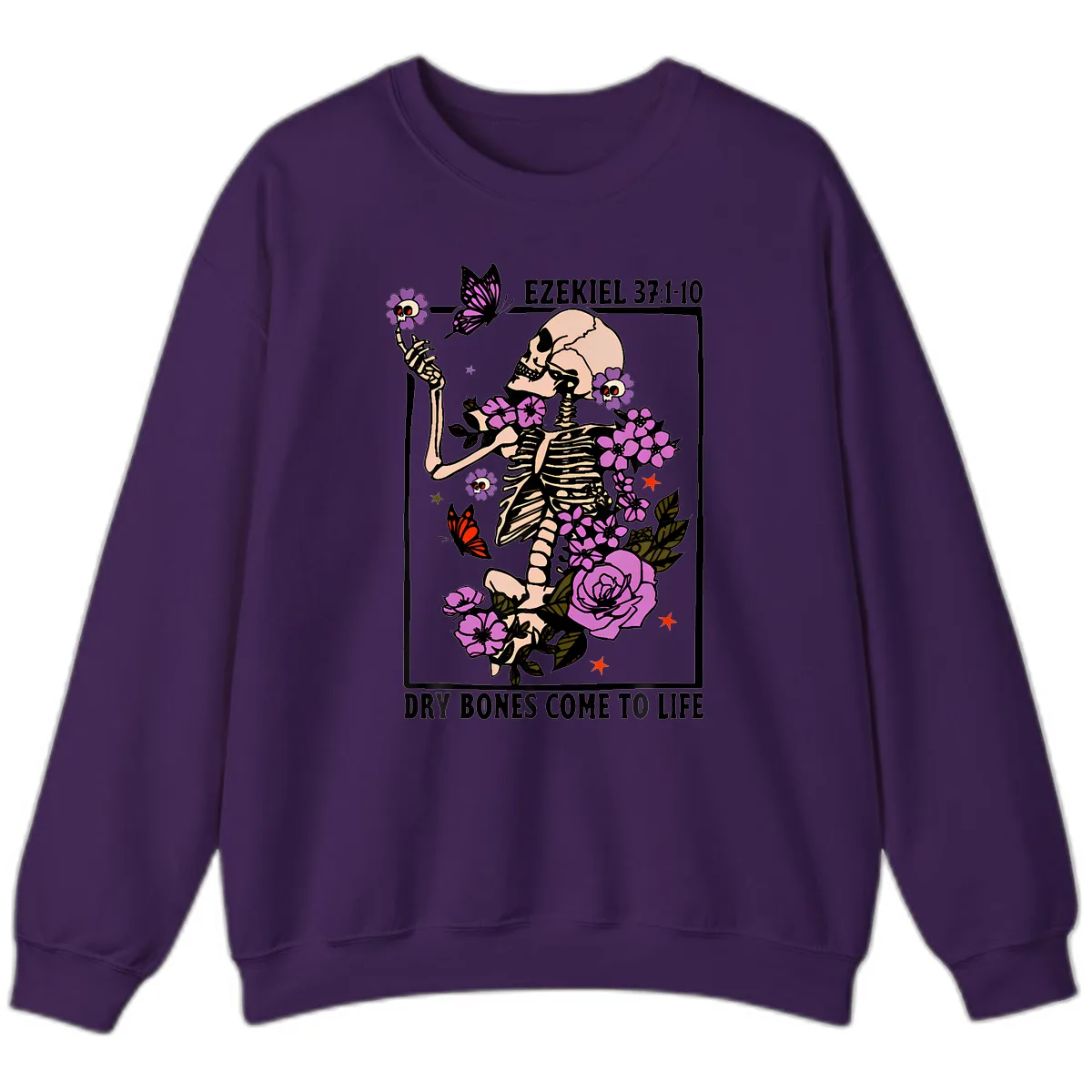 Dry Bones Come to Life Skeleton Art Sweatshirt in Purple