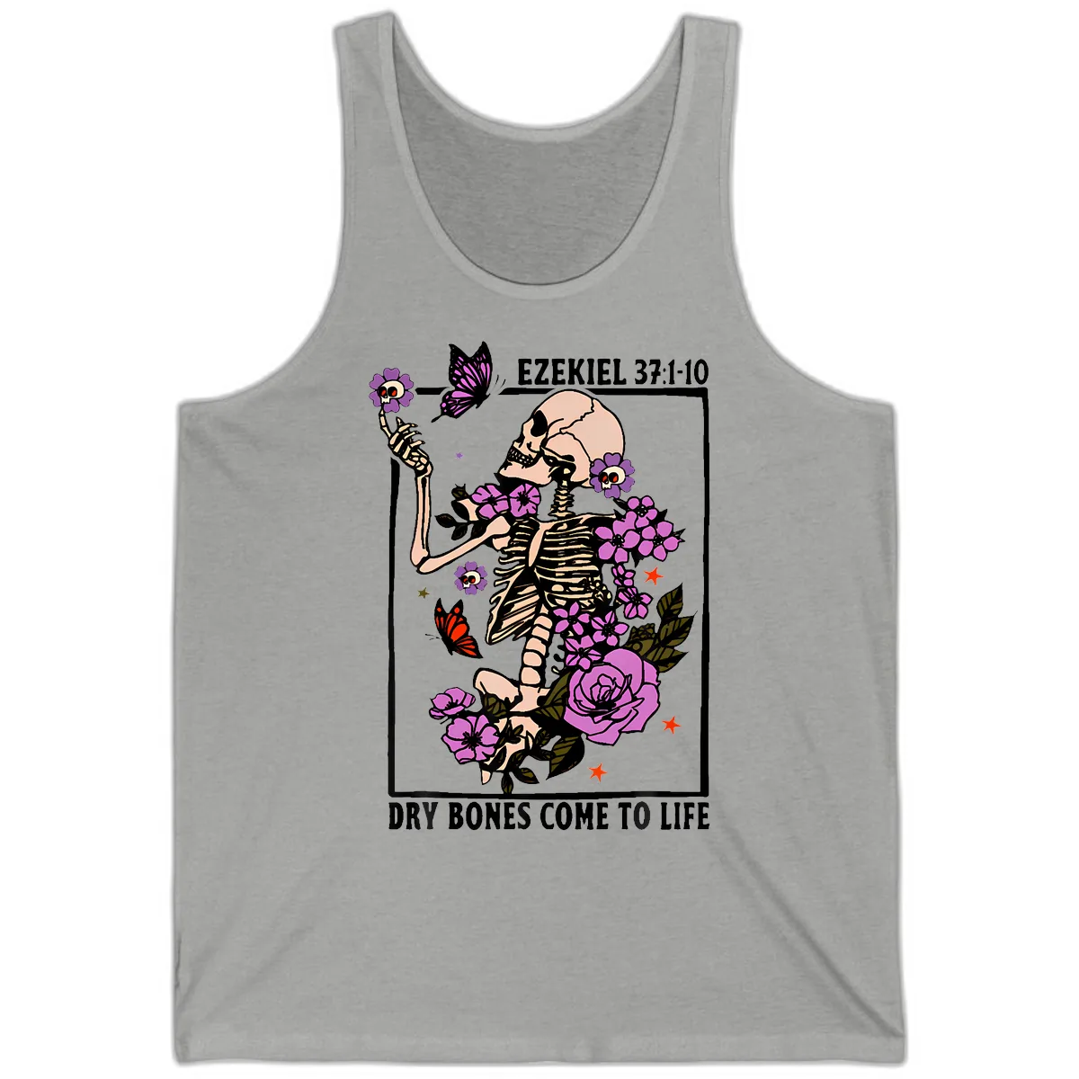 Dry Bones Come to Life Skeleton Art Tank in Athletic Heather