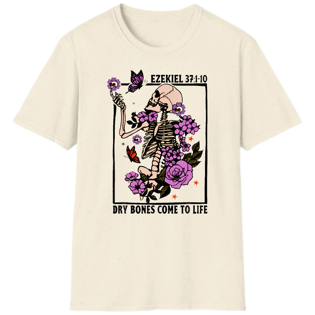 Dry Bones Come to Life Skeleton Art T-Shirt in Natural