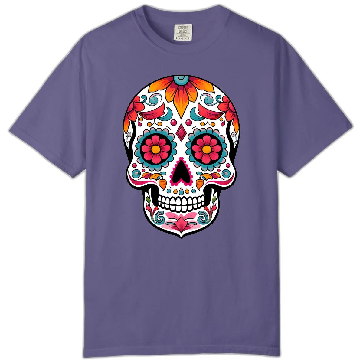 Vibrant Floral Calavera Sugar Skull Design Comfort Color in Grape