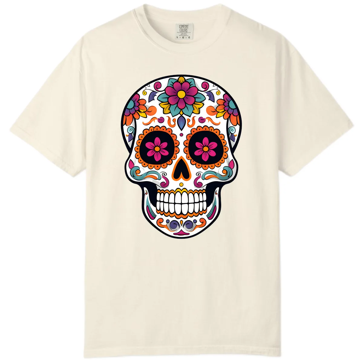 Vibrant Calavera Floral Sugar Skull Comfort Color in Ivory
