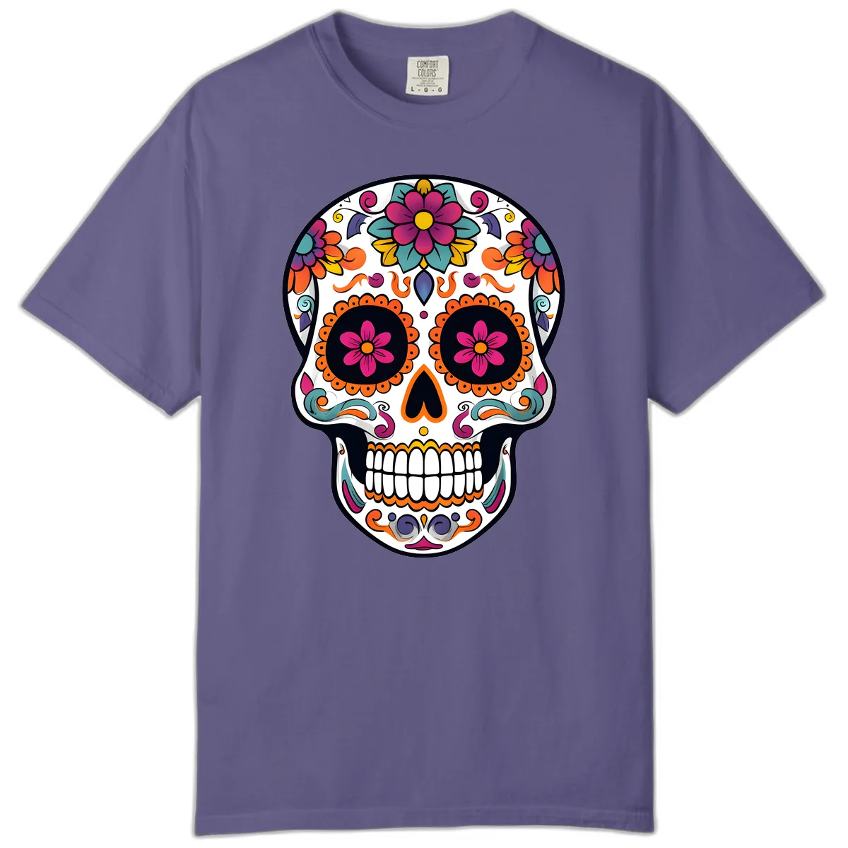 Vibrant Calavera Floral Sugar Skull Comfort Color in Grape