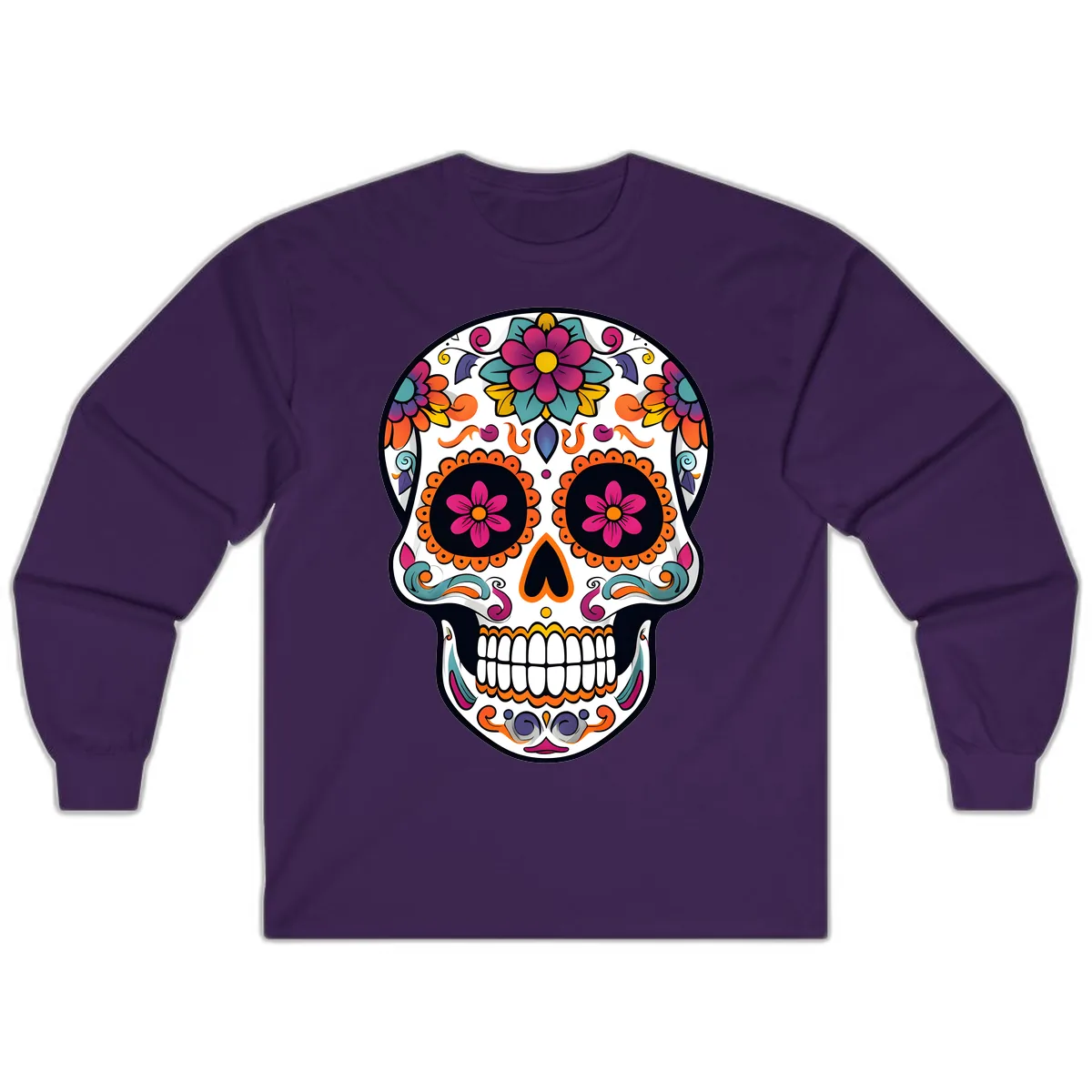 Vibrant Calavera Floral Sugar Skull Long Sleeve in Purple