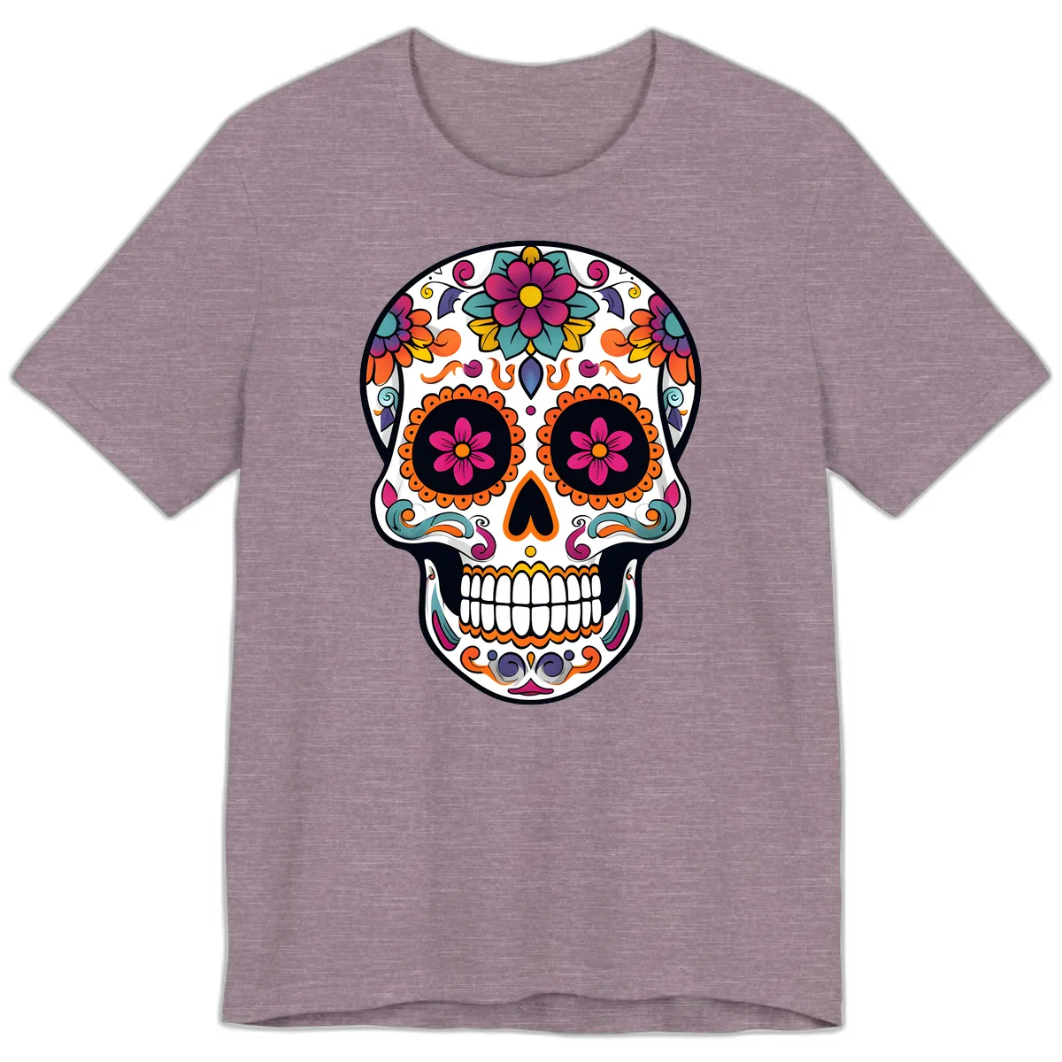 Vibrant Calavera Floral Sugar Skull Premium T-Shirt in Heather Purple