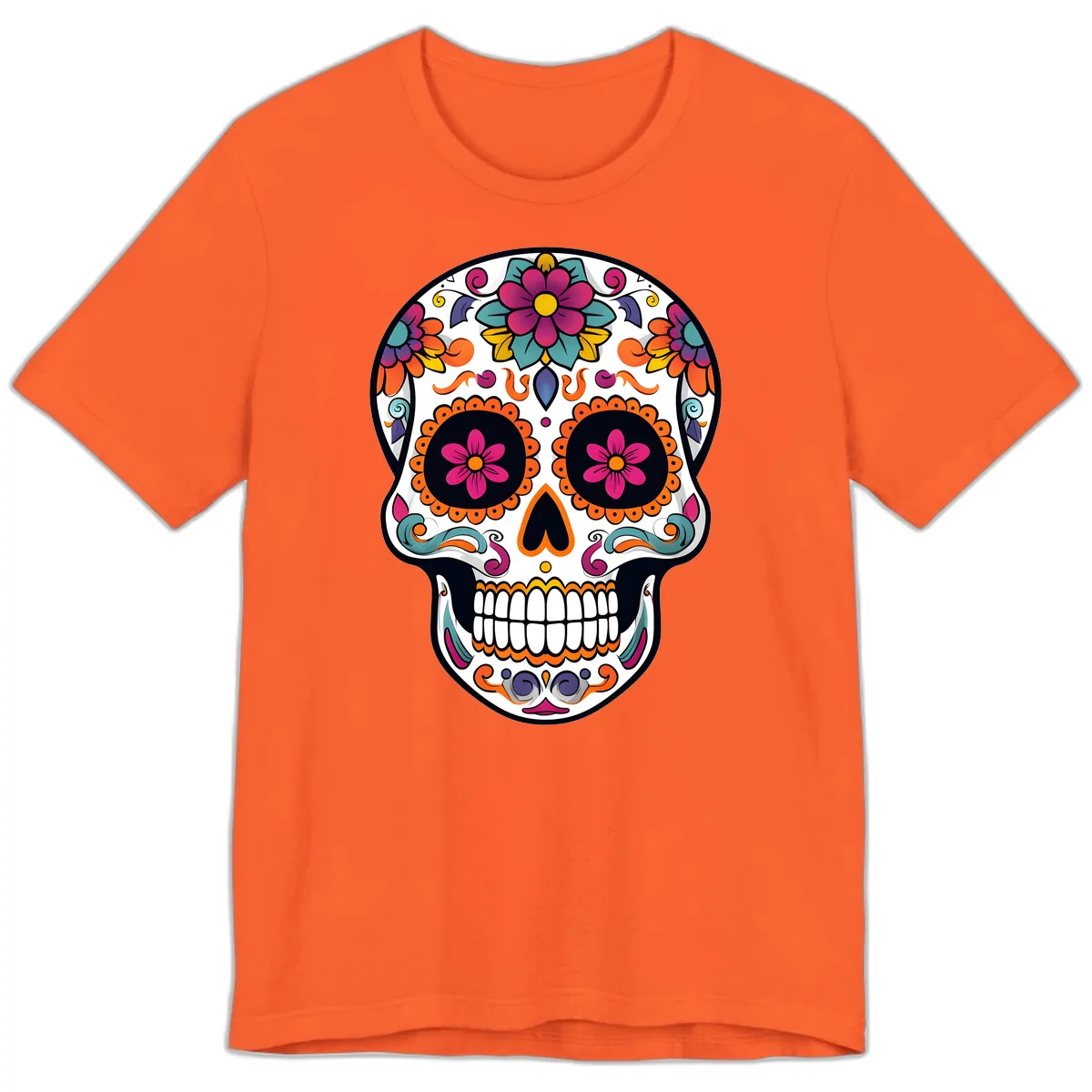 Vibrant Calavera Floral Sugar Skull Premium T-Shirt in Orange